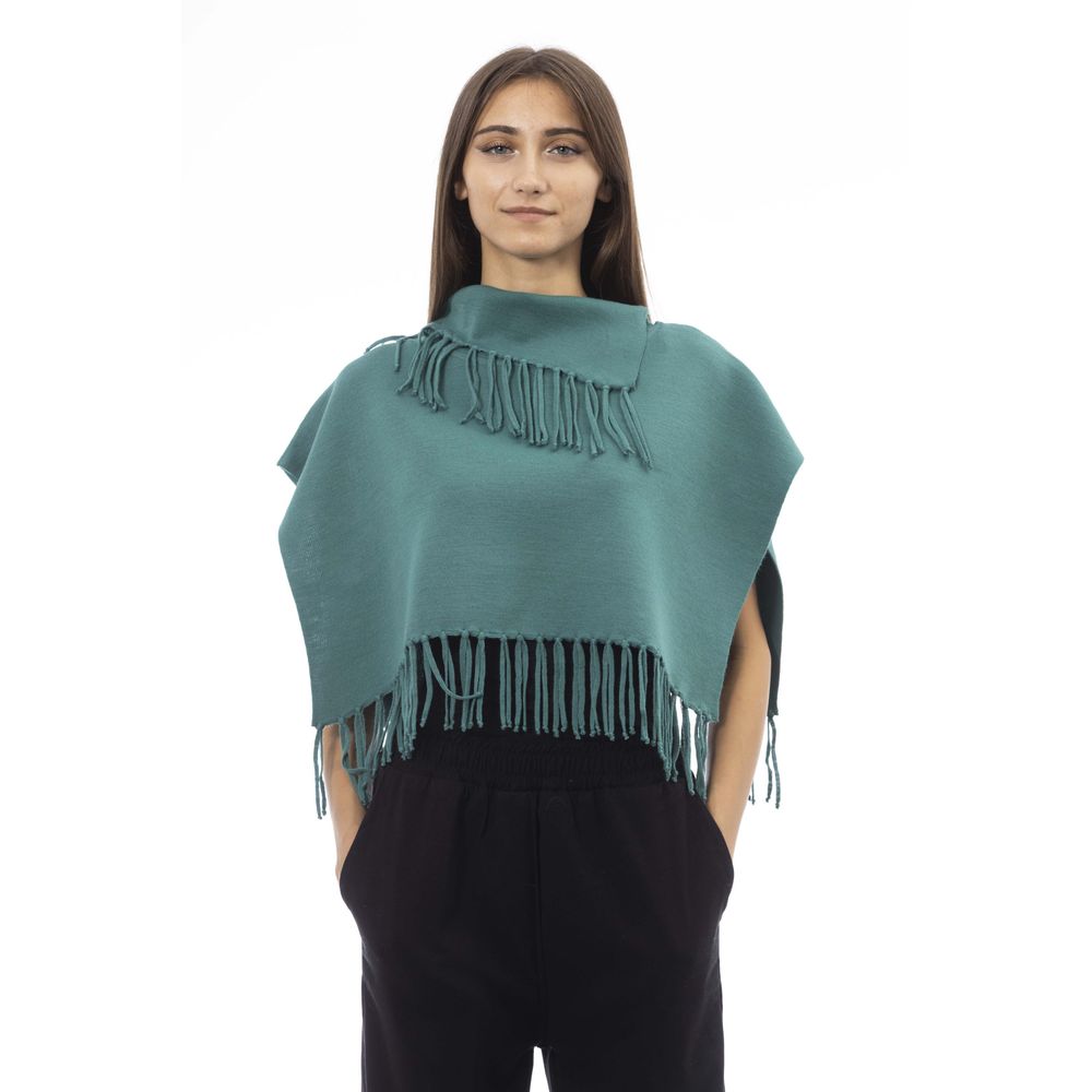 Grüner Wollponcho für Damen
