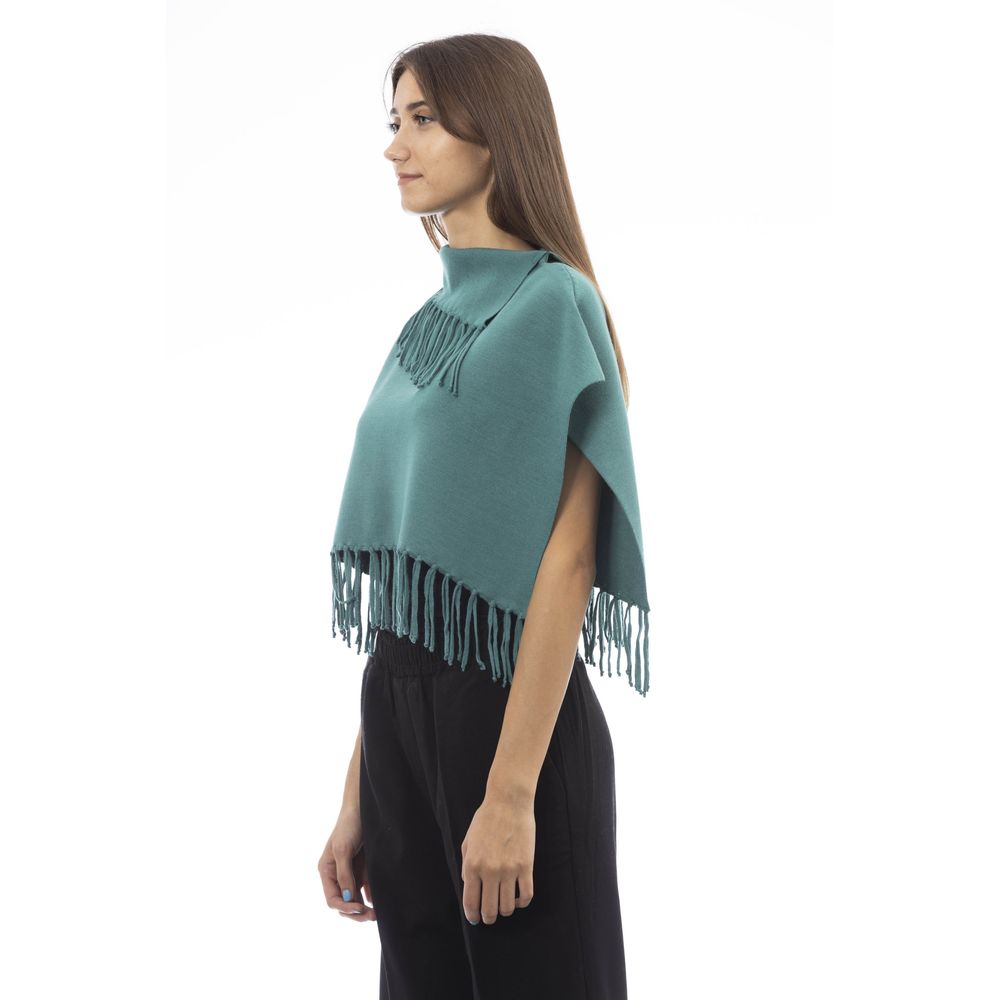 Grüner Wollponcho für Damen