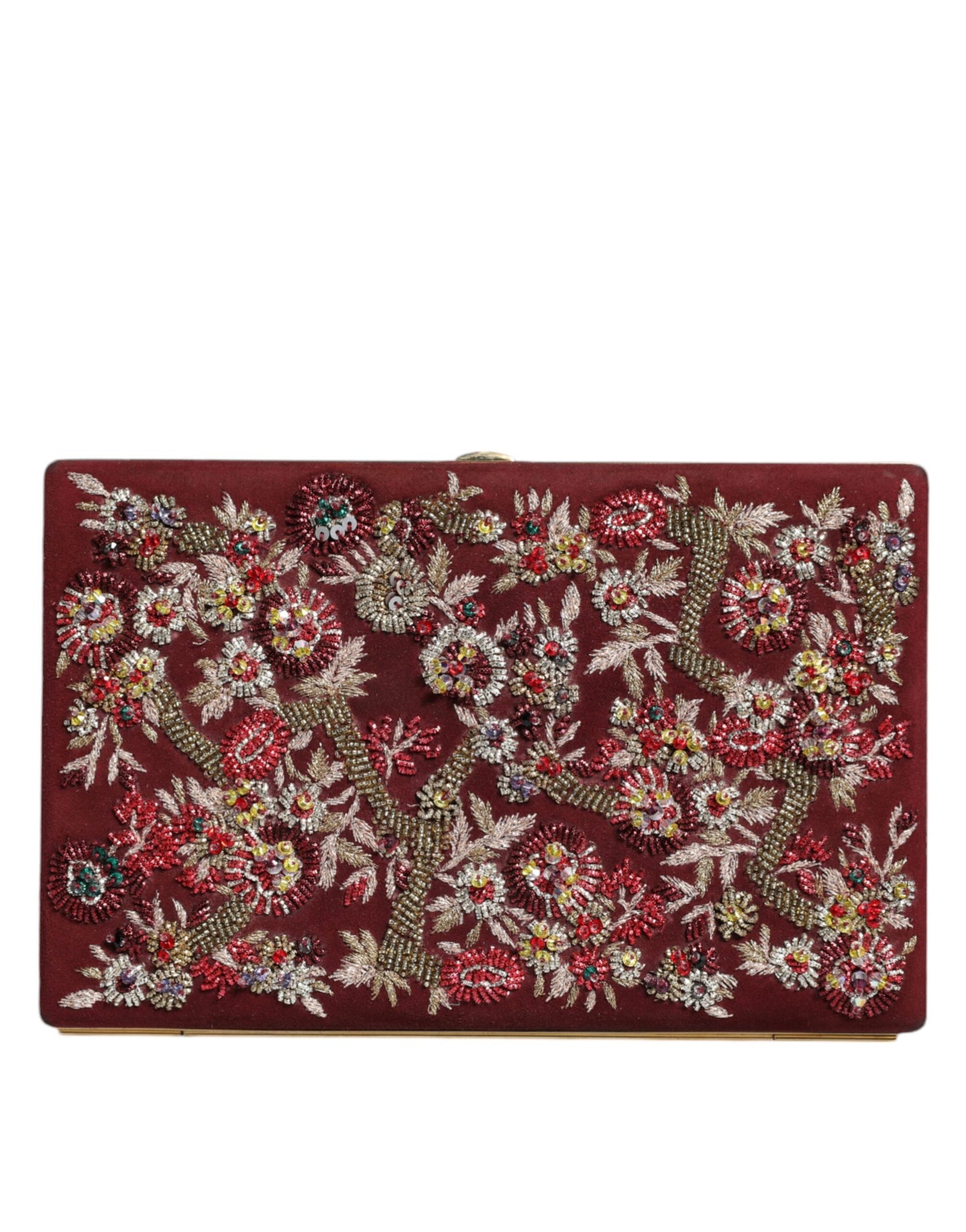 Bordeauxrote Clutch aus Samt mit Goldrahmen