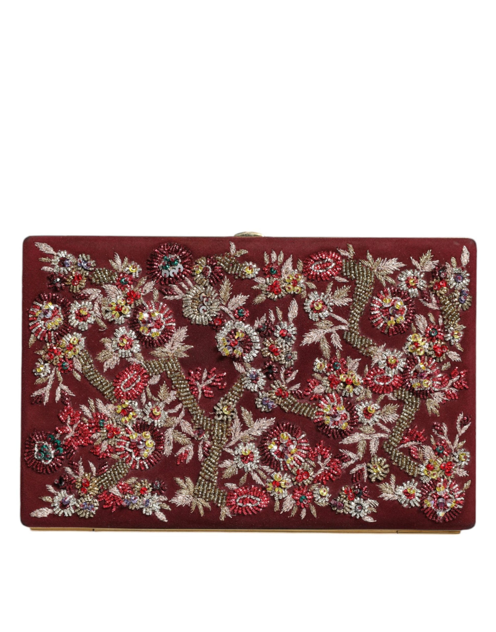 Bordeauxrote Clutch aus Samt mit Goldrahmen