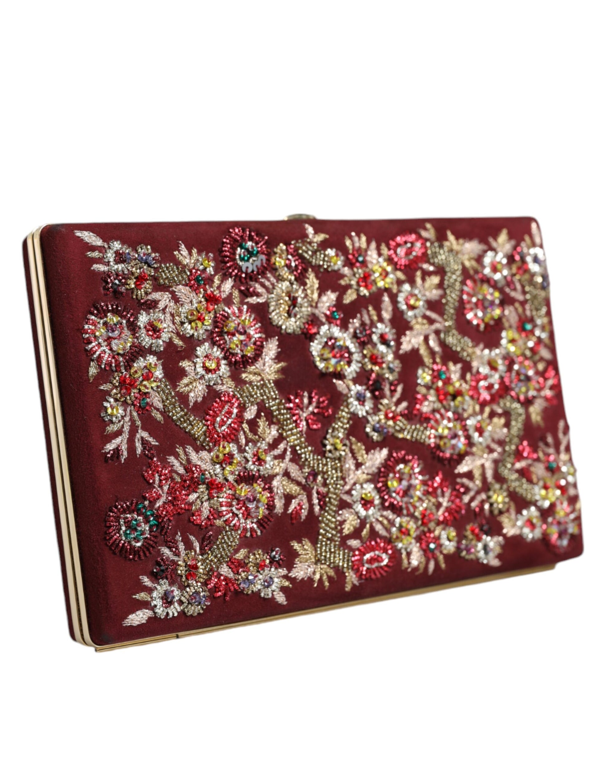 Bordeauxrote Clutch aus Samt mit Goldrahmen