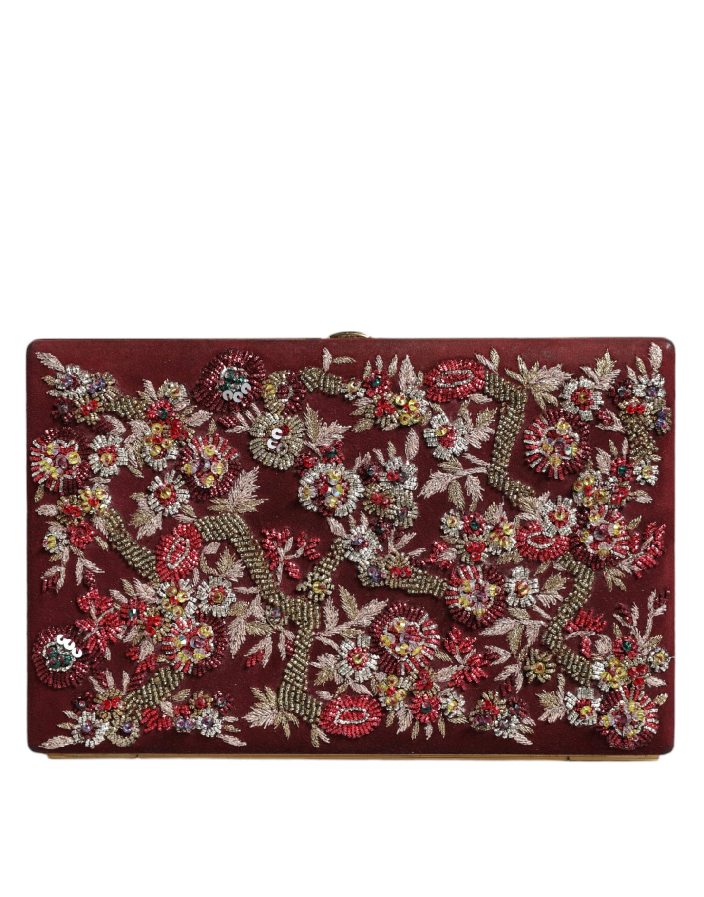Bordeauxrote Clutch aus Samt mit Goldrahmen