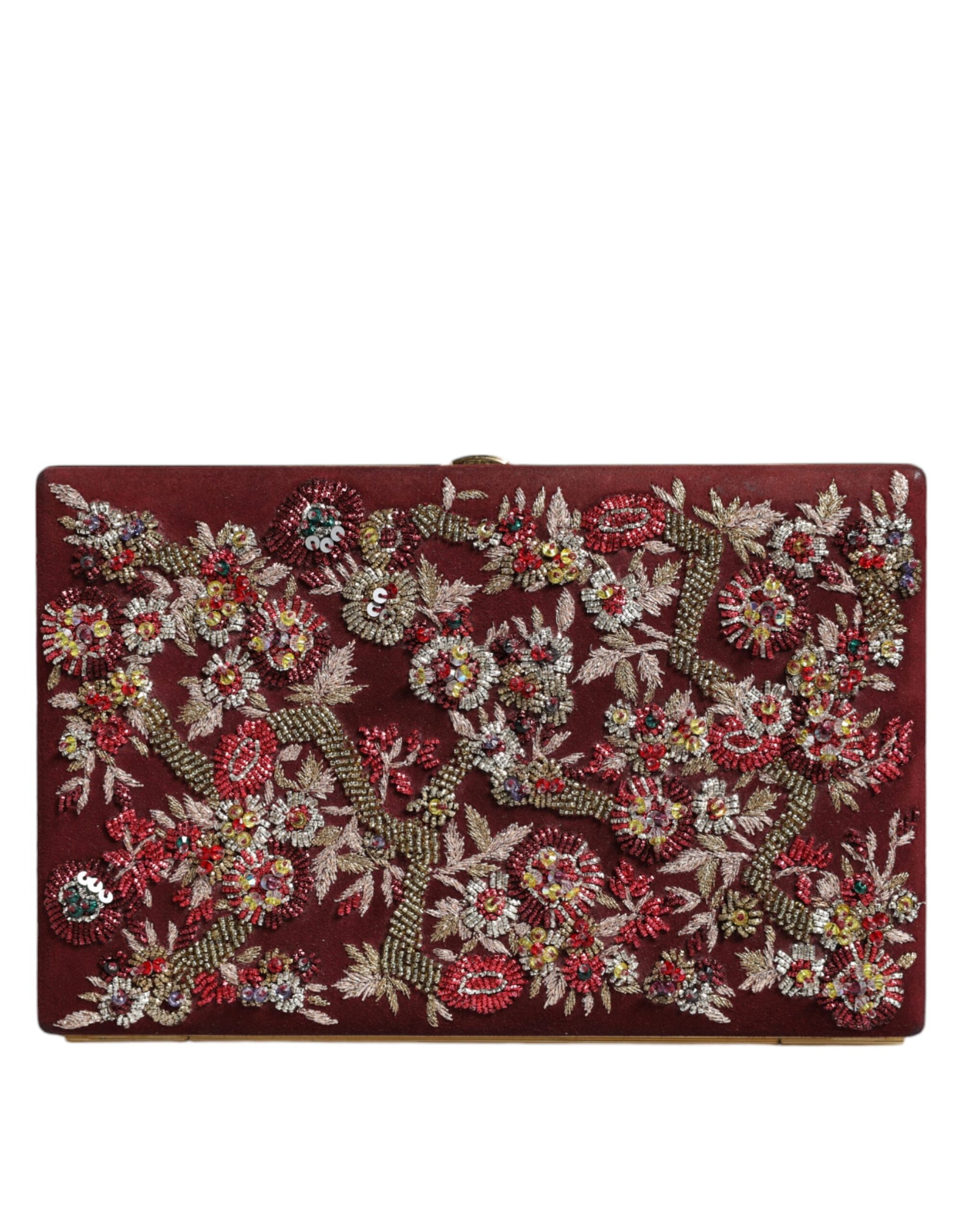 Bordeauxrote Clutch aus Samt mit Goldrahmen