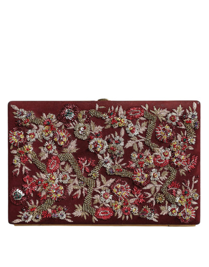 Bordeauxrote Clutch aus Samt mit Goldrahmen
