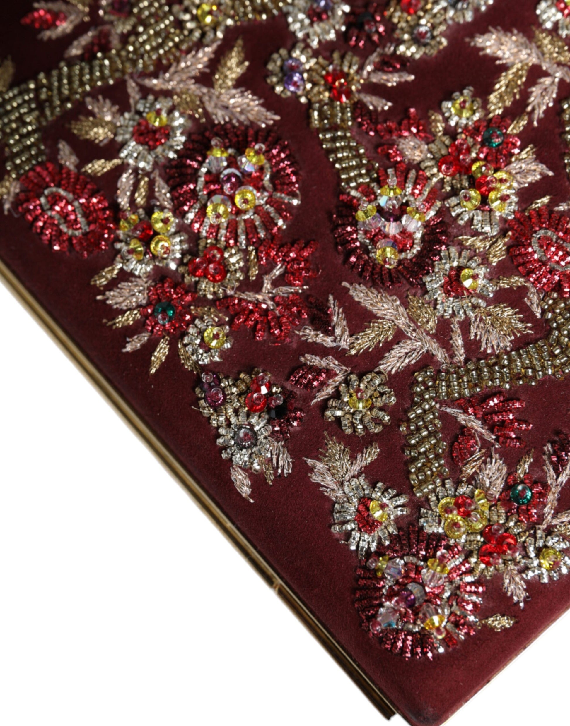 Bordeauxrote Clutch aus Samt mit Goldrahmen