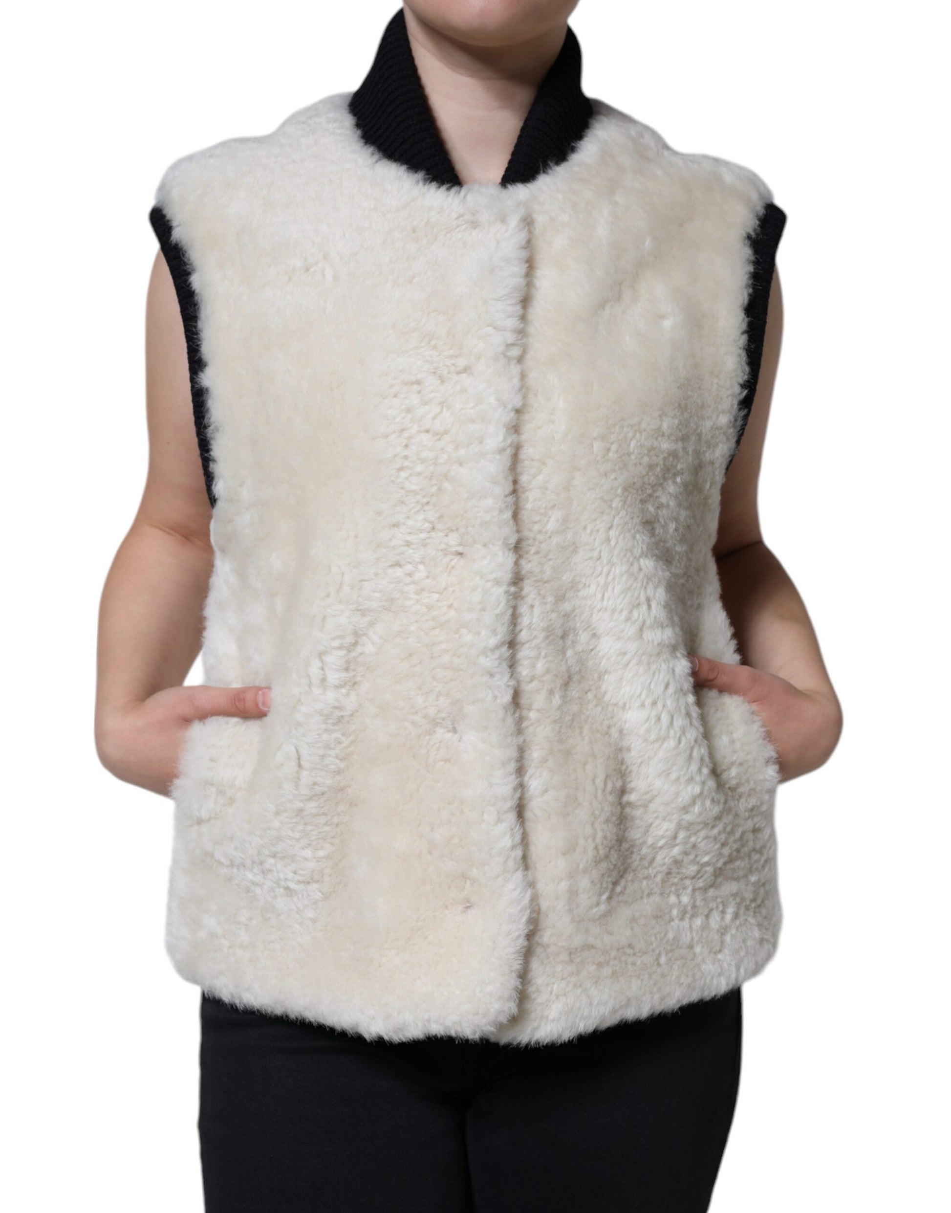 Weiße WARRENFORD Lammfell Leder Weste Mantel Jacke
