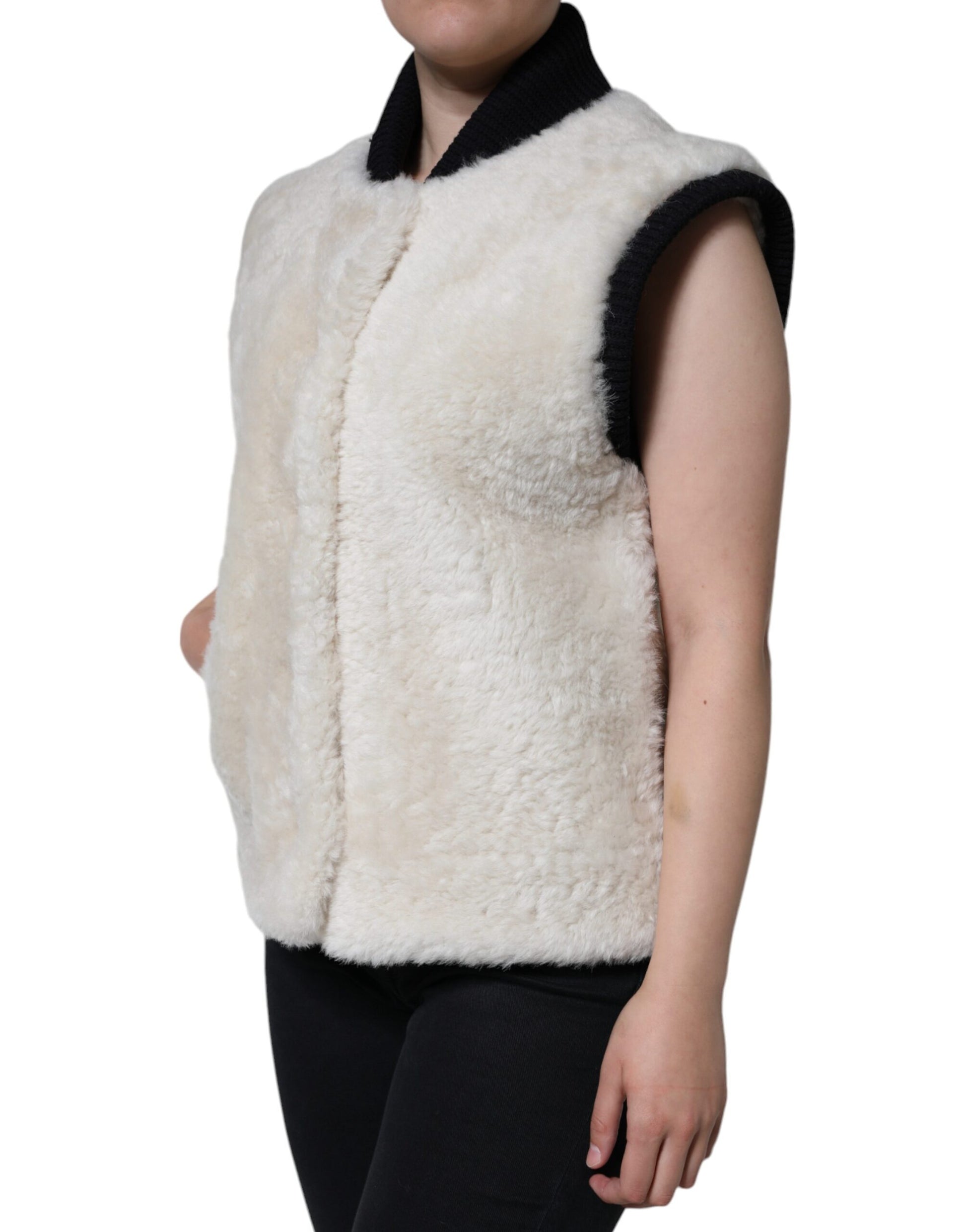 Weiße WARRENFORD Lammfell Leder Weste Mantel Jacke