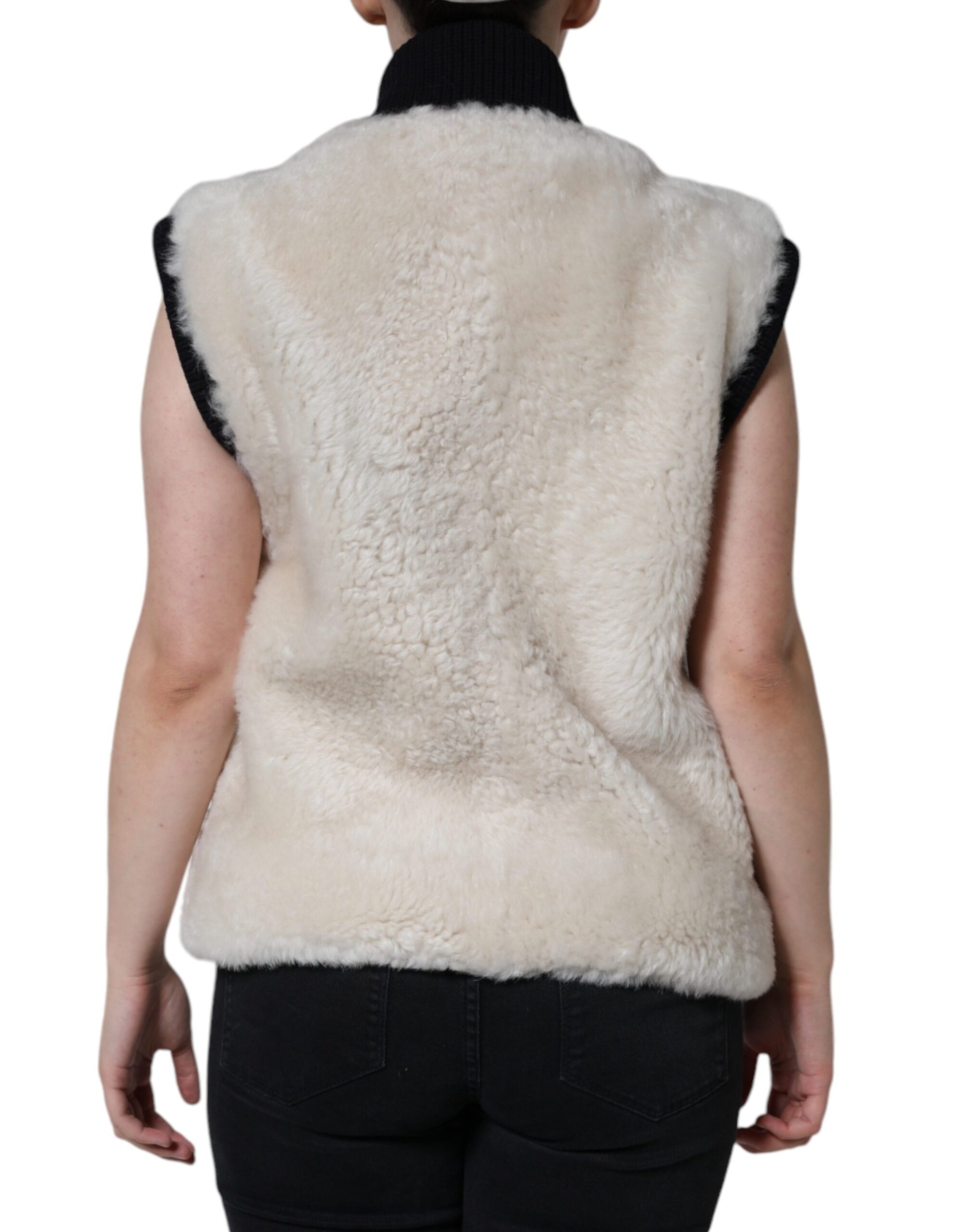 Weiße WARRENFORD Lammfell Leder Weste Mantel Jacke