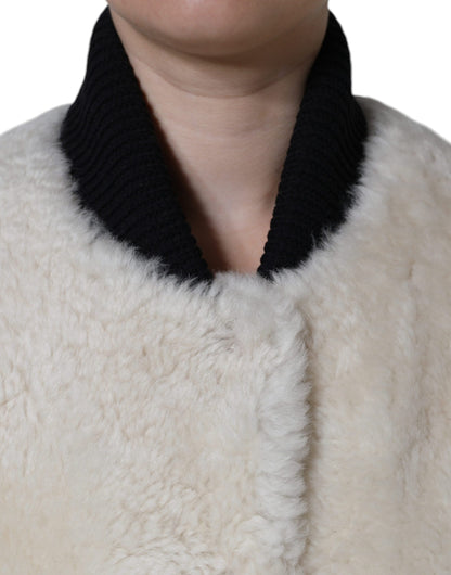 Weiße WARRENFORD Lammfell Leder Weste Mantel Jacke