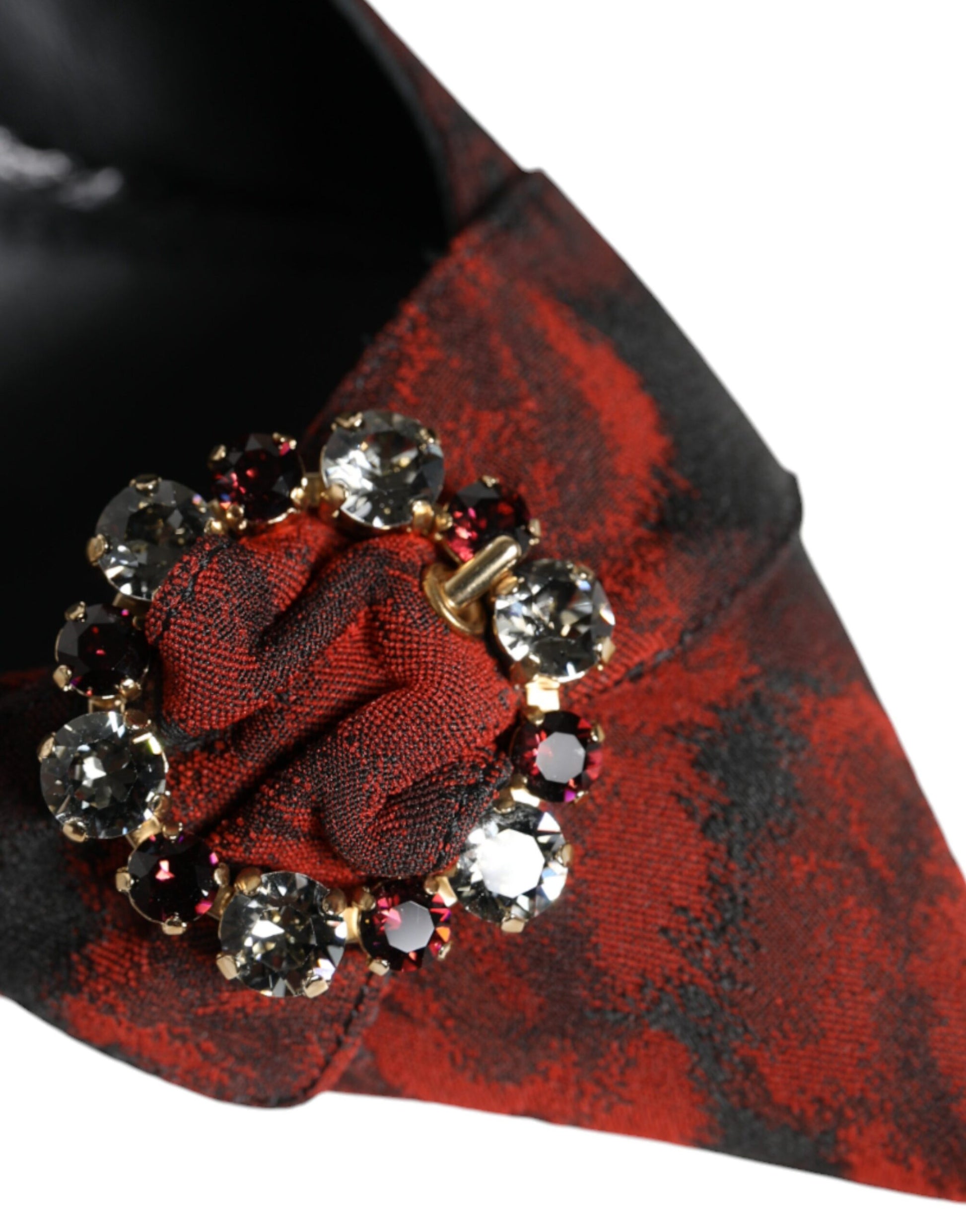 Slingback-Schuhe mit Blumenmuster und Kristallabsatz in Schwarz und Rot