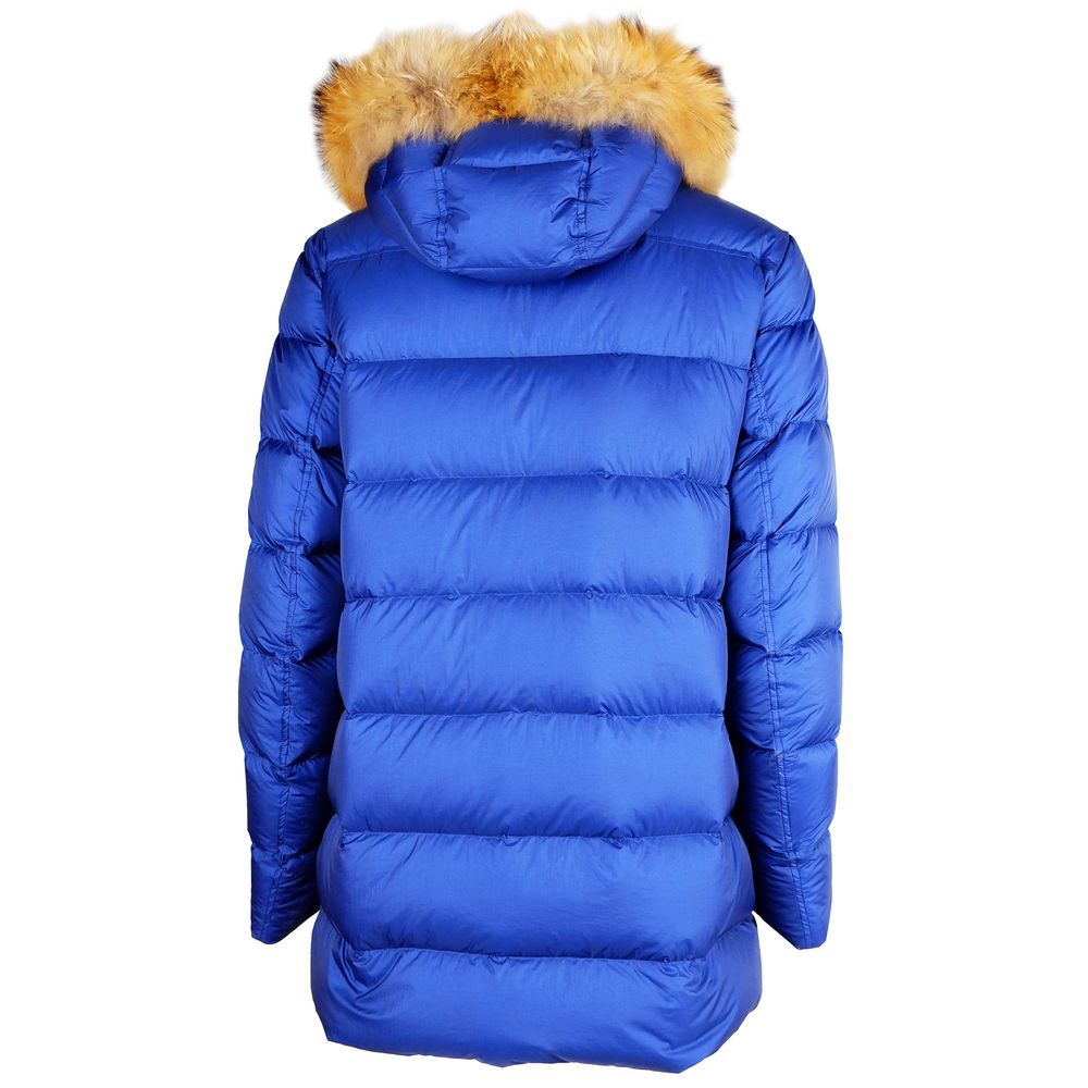 Blue Nylon Men Jacket with Duck Down Filling