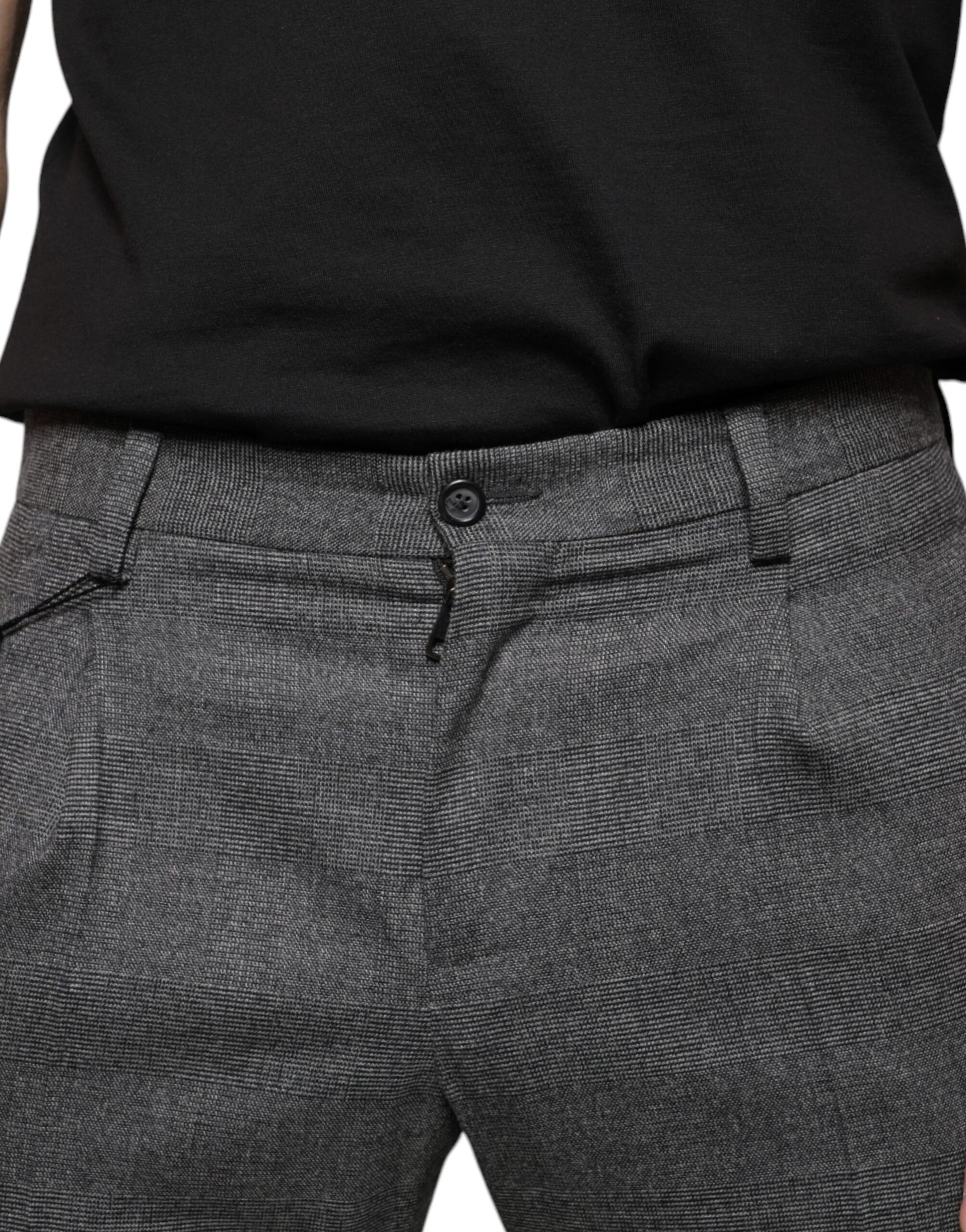 Graue Skinny-Hose aus Wolle mit Karomuster