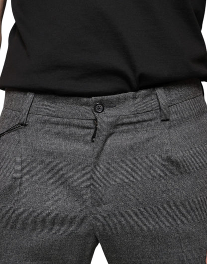 Graue Skinny-Hose aus Wolle mit Karomuster