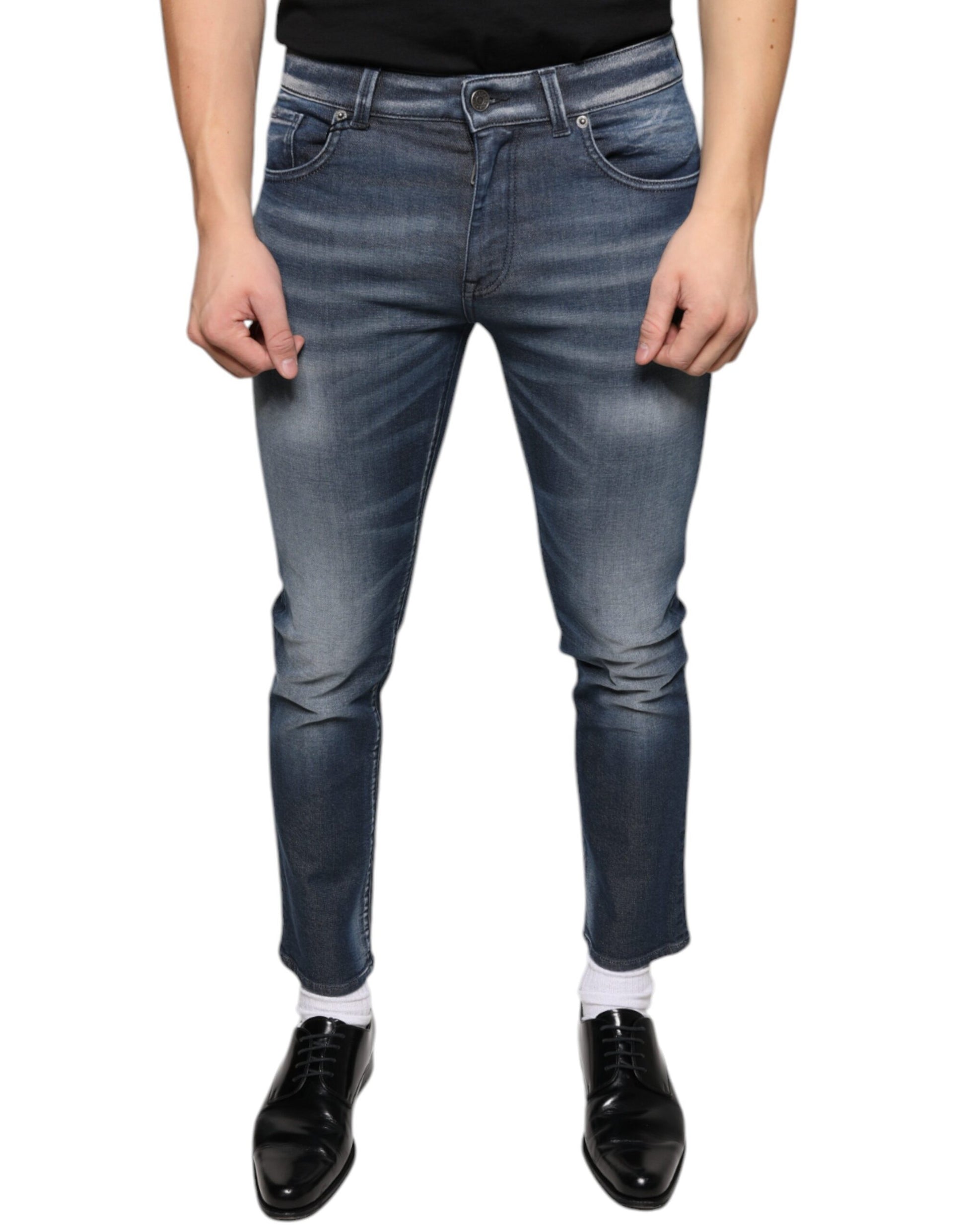Dunkelblaue Skinny-Jeans aus gewaschener Baumwolle