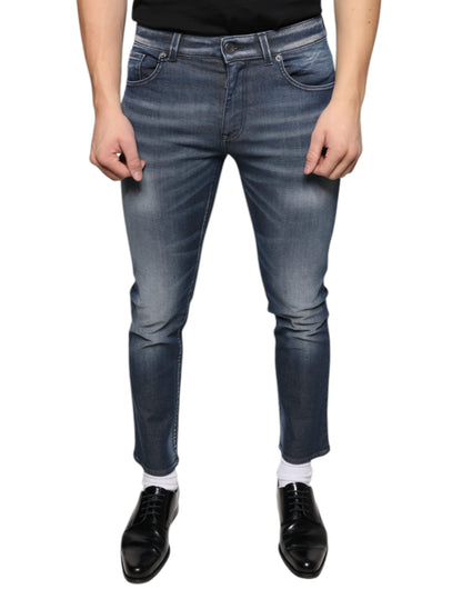 Dunkelblaue Skinny-Jeans aus gewaschener Baumwolle