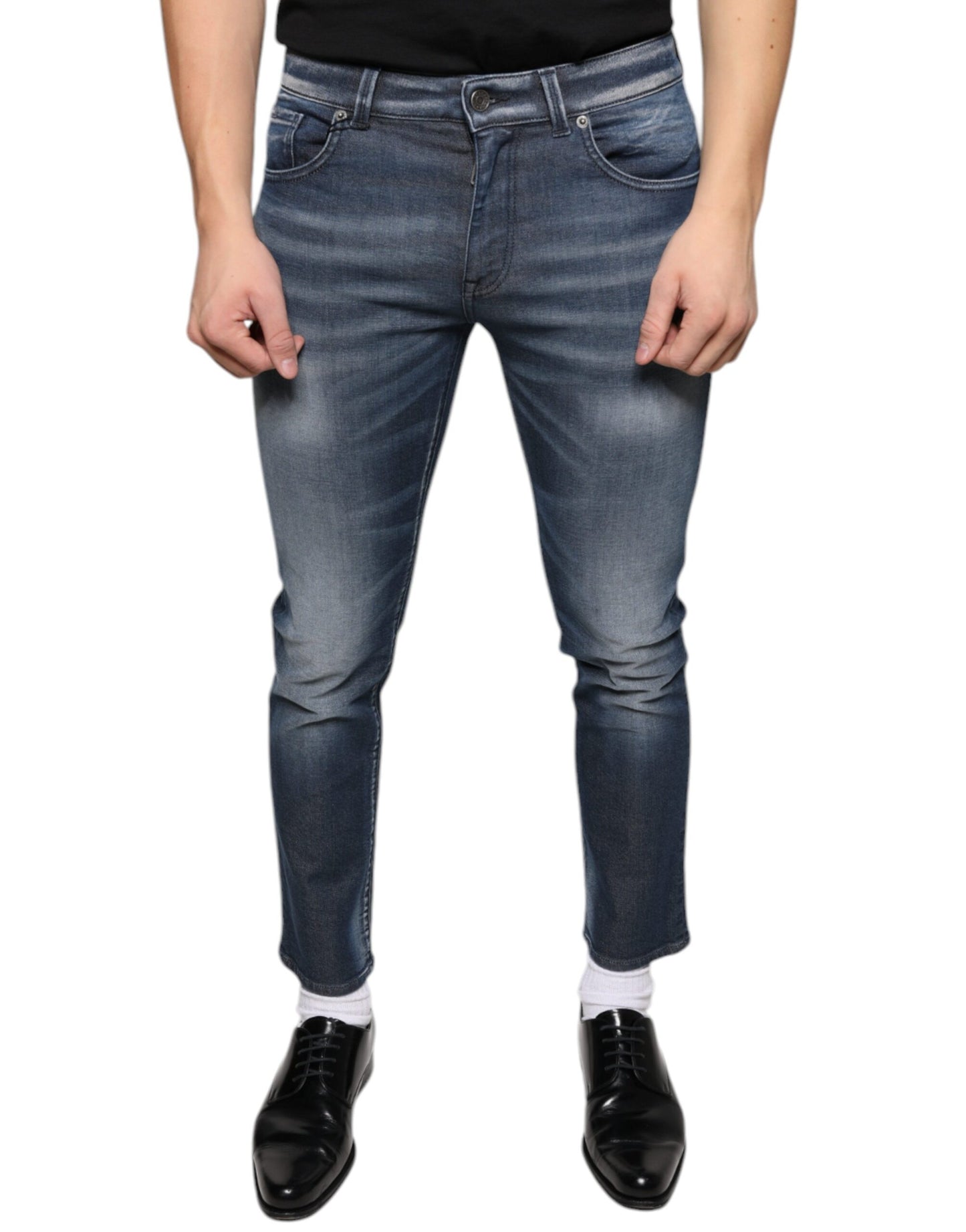 Dunkelblaue Skinny-Jeans aus gewaschener Baumwolle