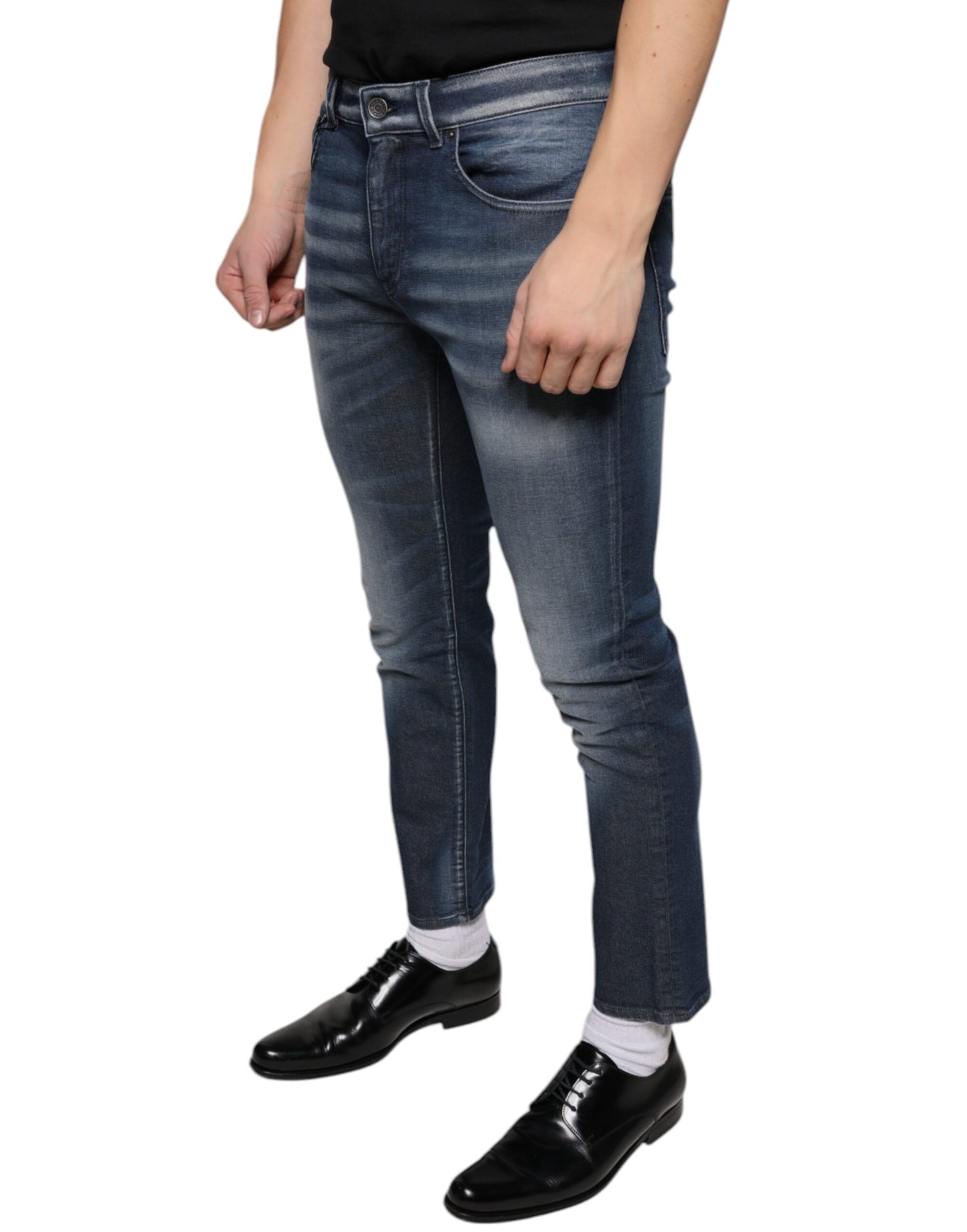 Dunkelblaue Skinny-Jeans aus gewaschener Baumwolle