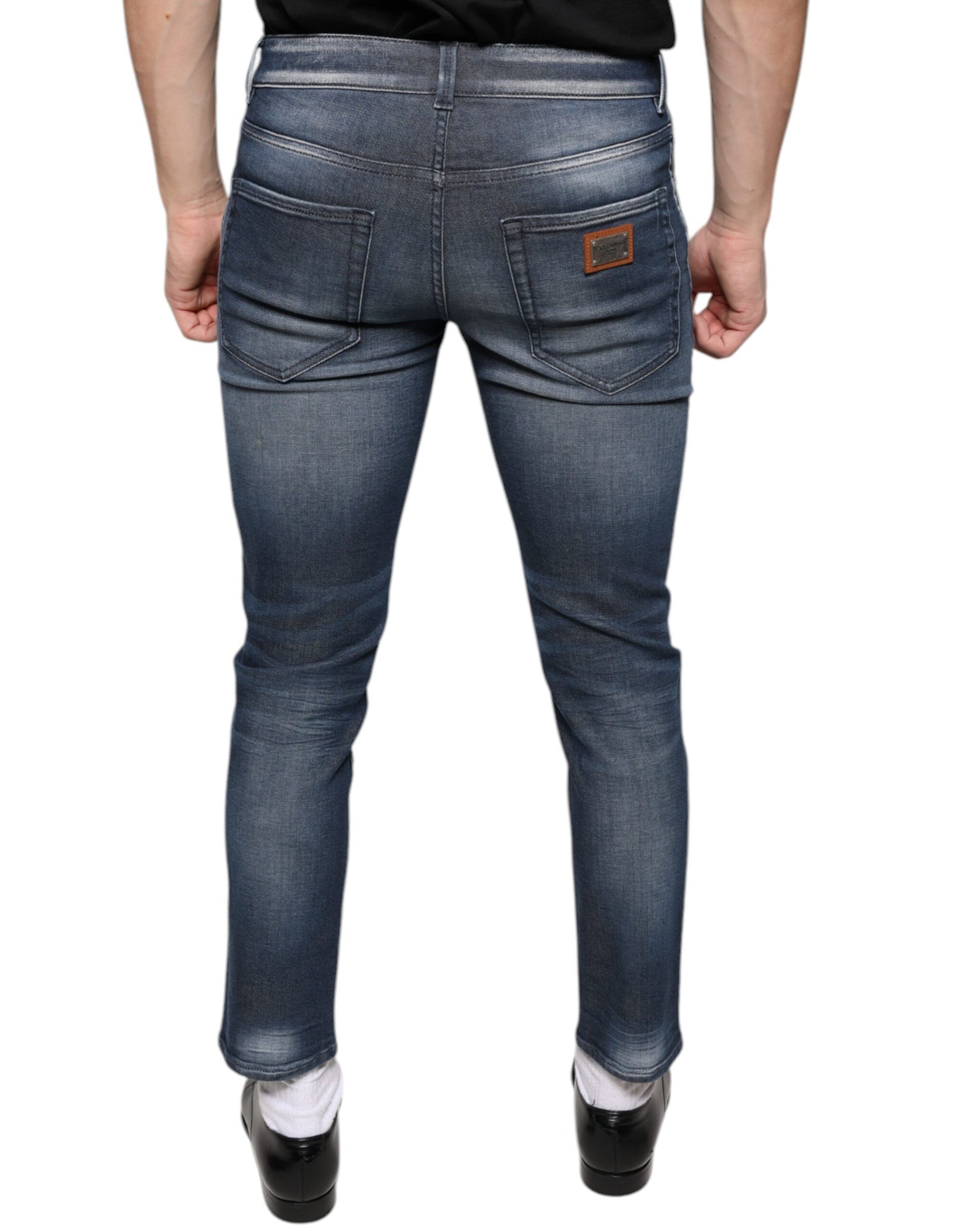 Dunkelblaue Skinny-Jeans aus gewaschener Baumwolle