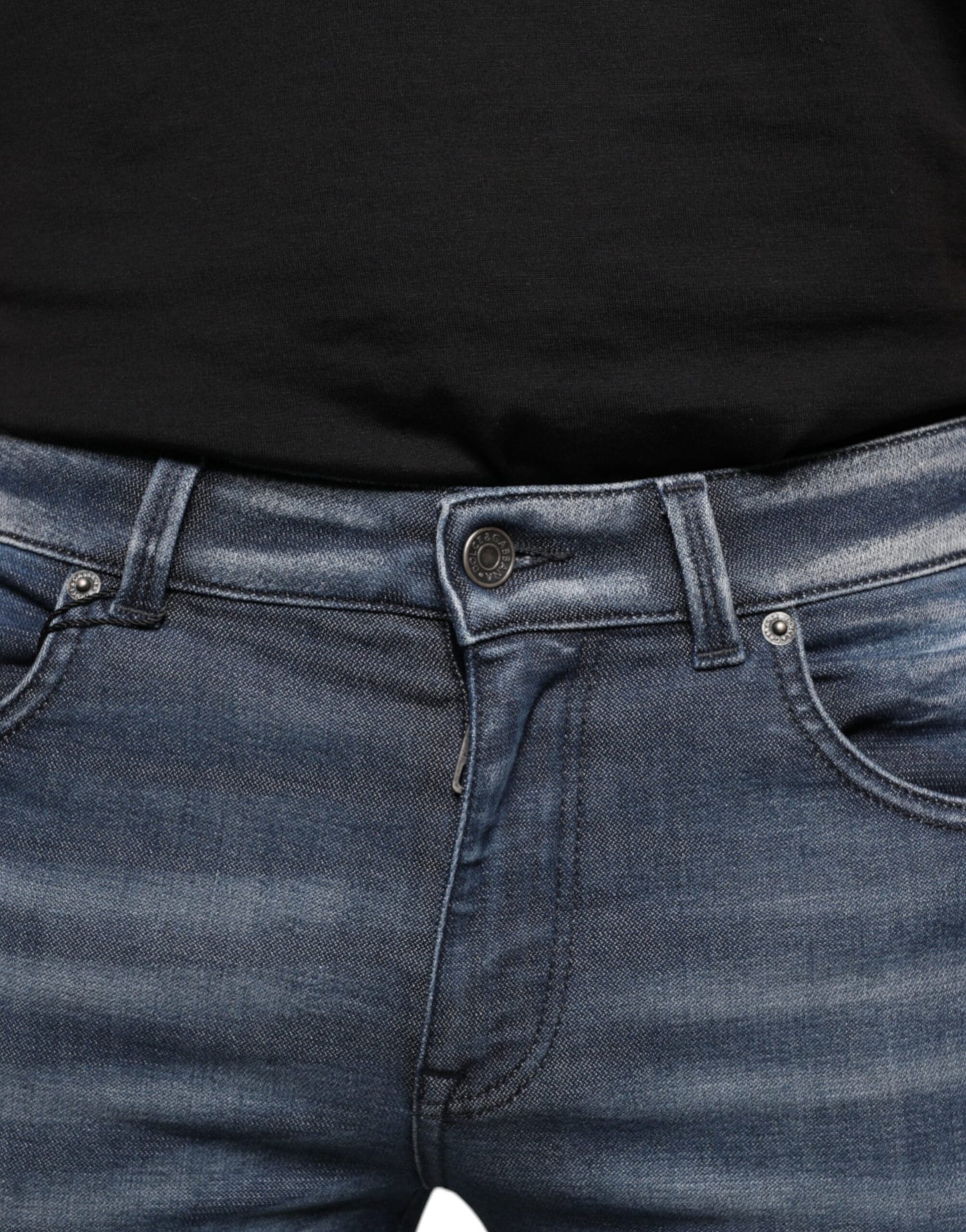 Dunkelblaue Skinny-Jeans aus gewaschener Baumwolle