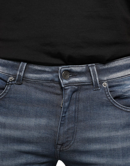 Dunkelblaue Skinny-Jeans aus gewaschener Baumwolle