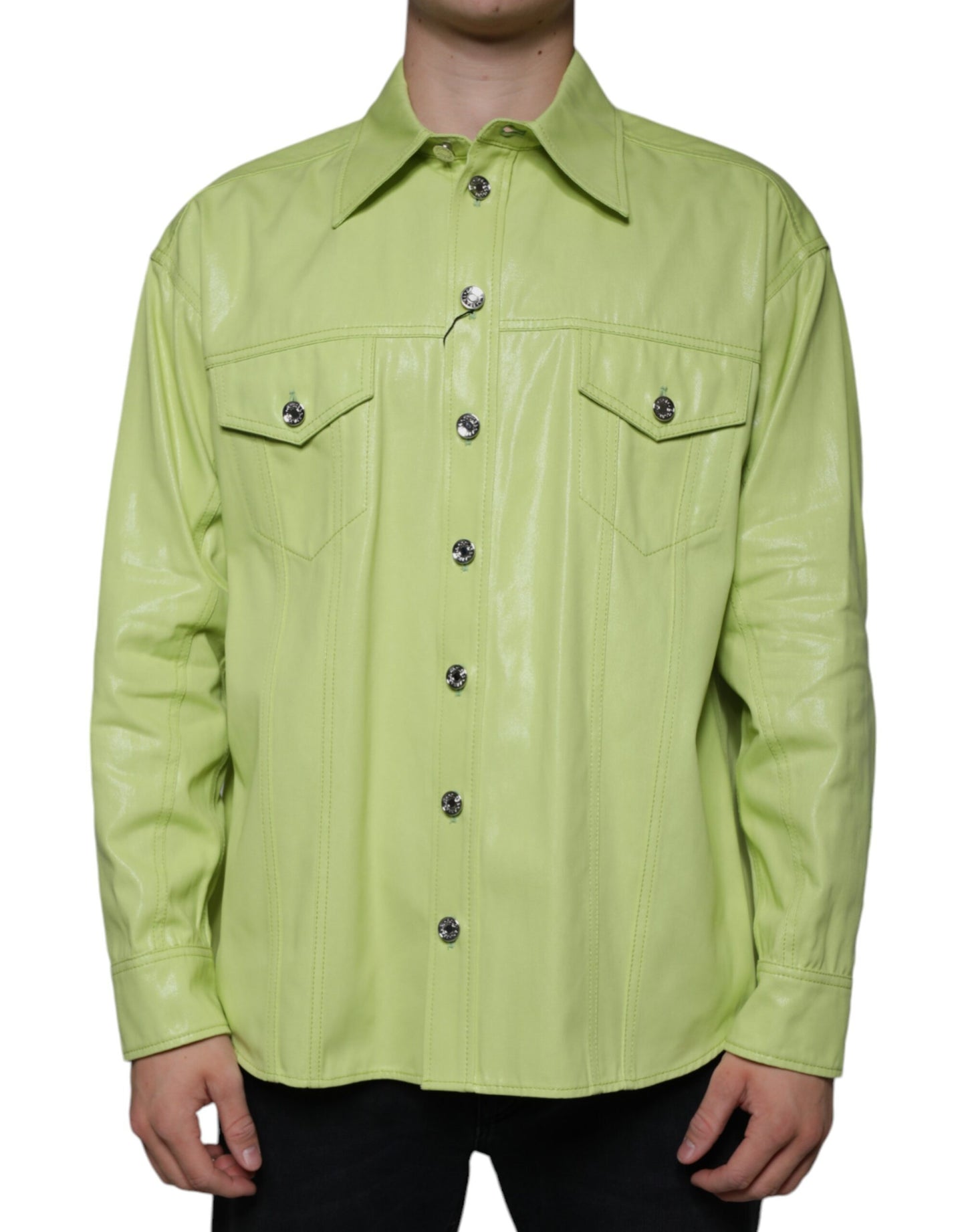 Grünes Button-Down-Hemd aus Baumwolle mit Kragen für Herren