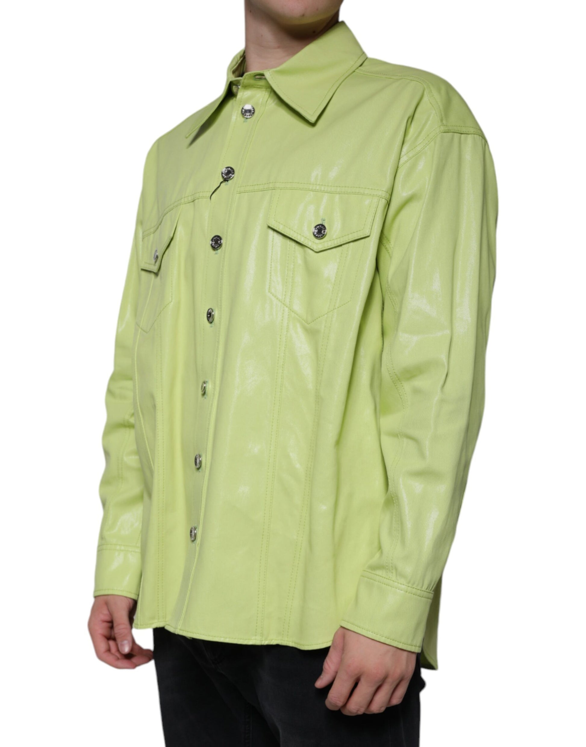 Grünes Button-Down-Hemd aus Baumwolle mit Kragen für Herren