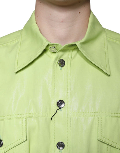 Grünes Button-Down-Hemd aus Baumwolle mit Kragen für Herren