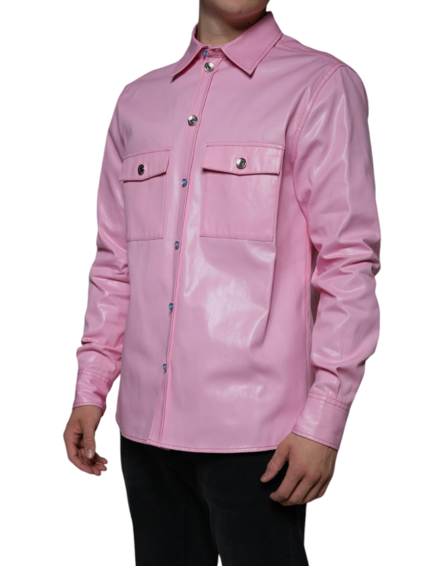 Rosa Button-Down-Hemd aus Baumwolle mit Kragen