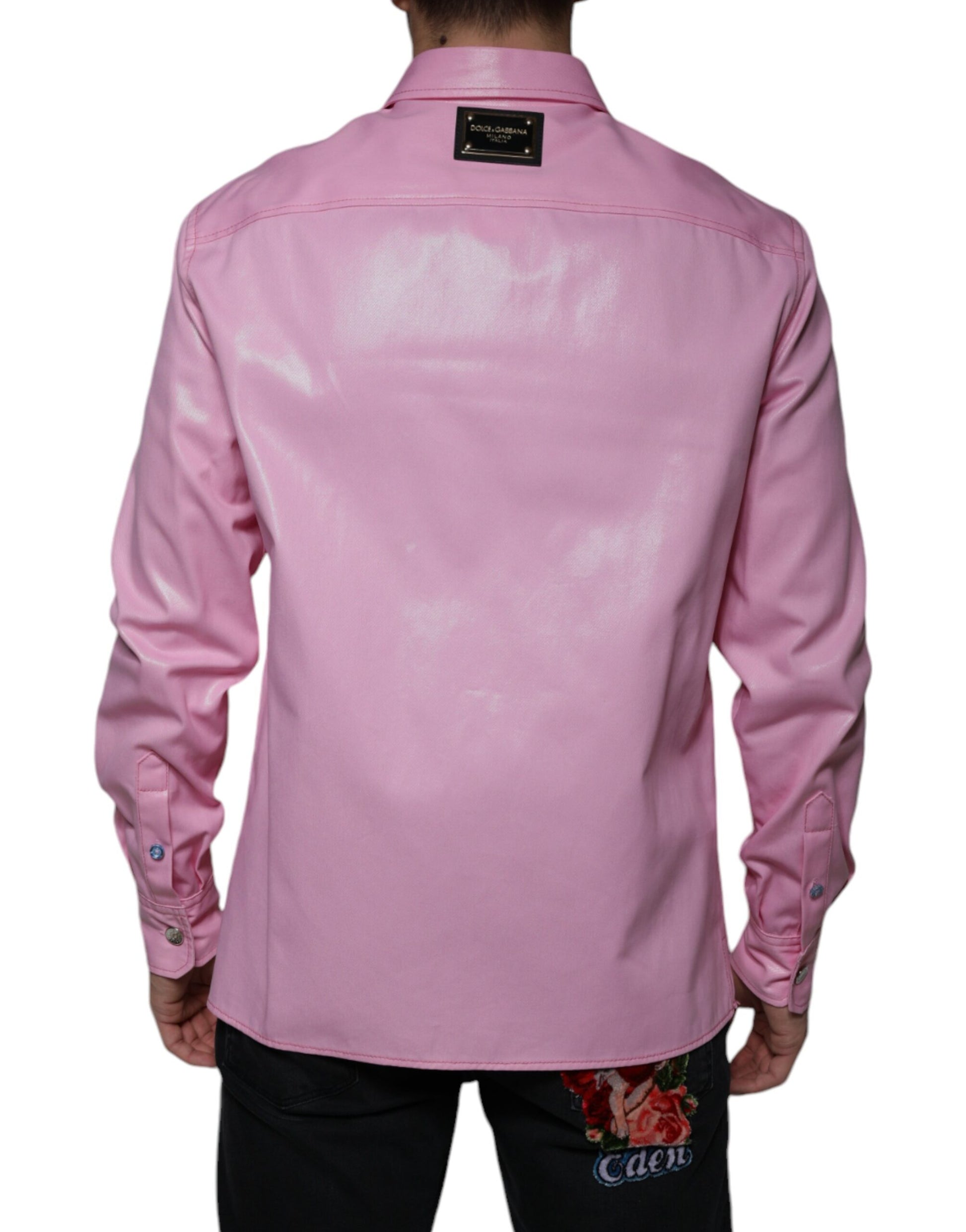 Rosa Button-Down-Hemd aus Baumwolle mit Kragen
