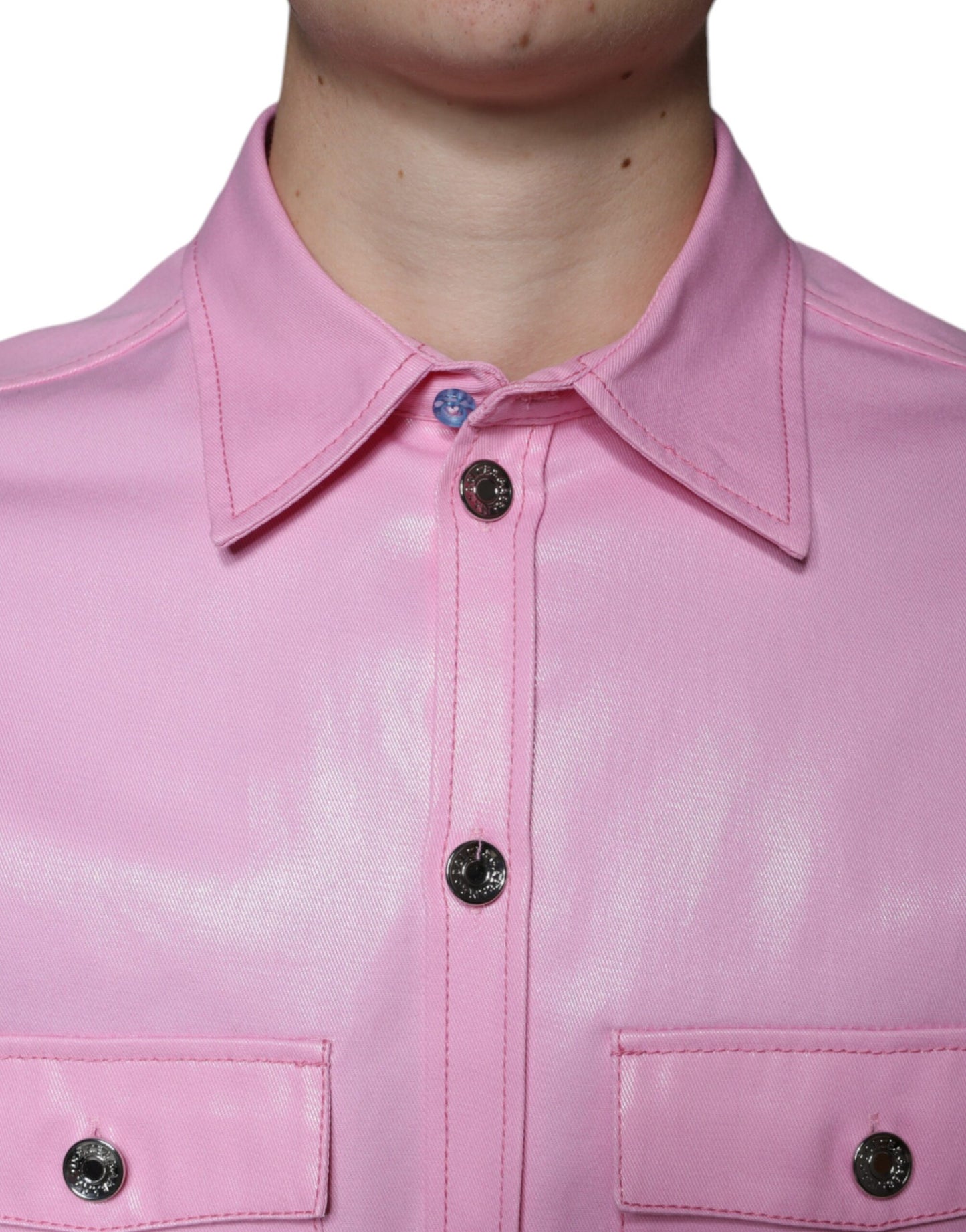 Rosa Button-Down-Hemd aus Baumwolle mit Kragen