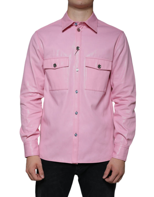 Rosa Button-Down-Hemd aus Baumwolle mit Kragen