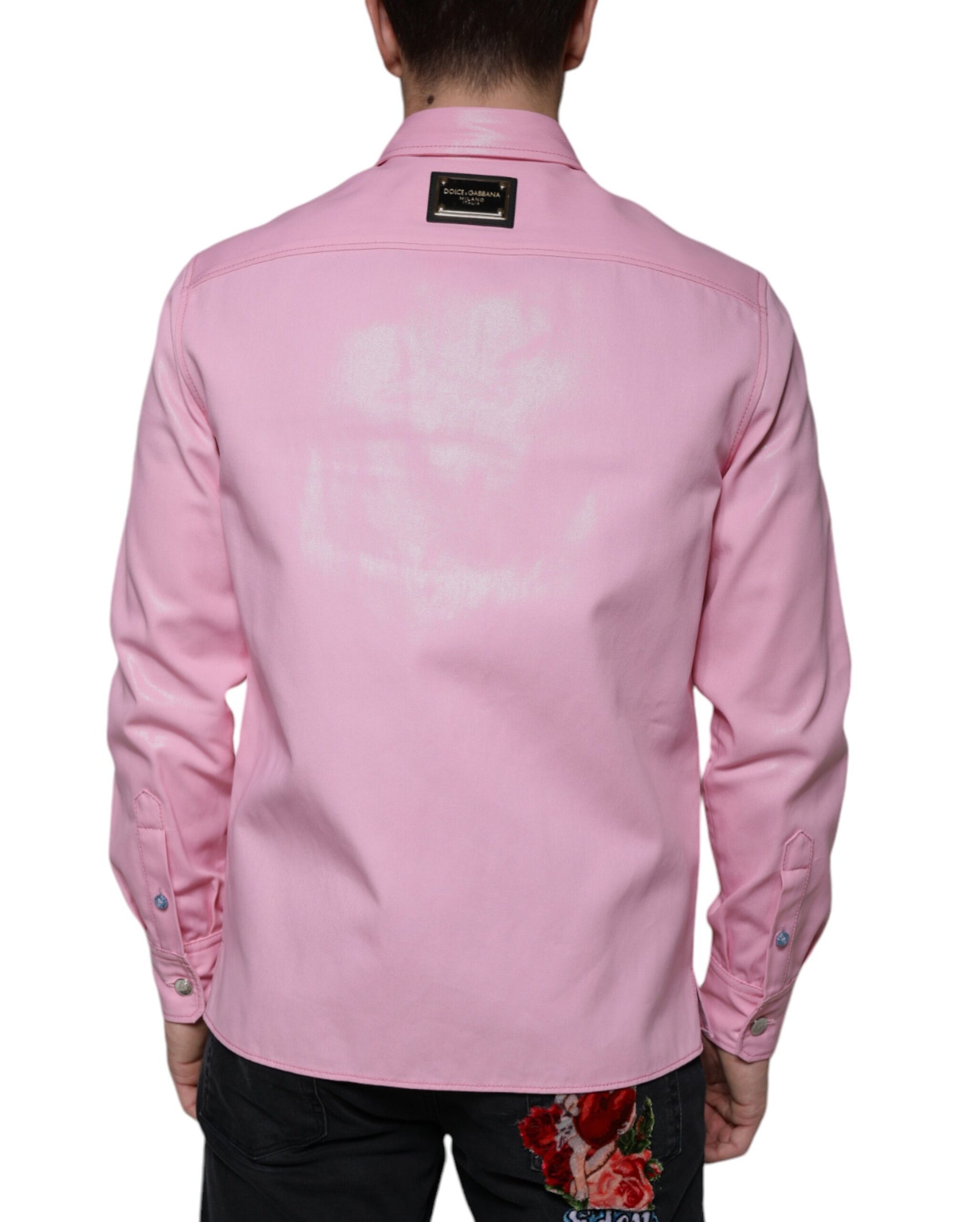 Rosa Button-Down-Hemd aus Baumwolle mit Kragen