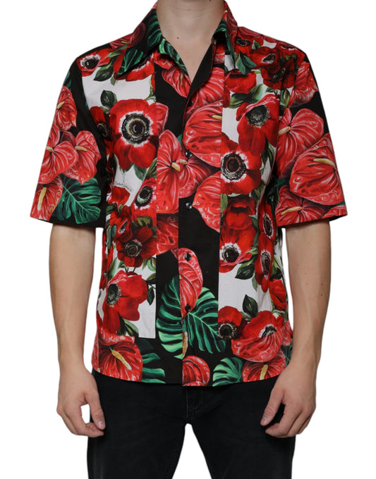Mehrfarbiges Anemonen-Freizeithemd mit Button-Down-Kragen