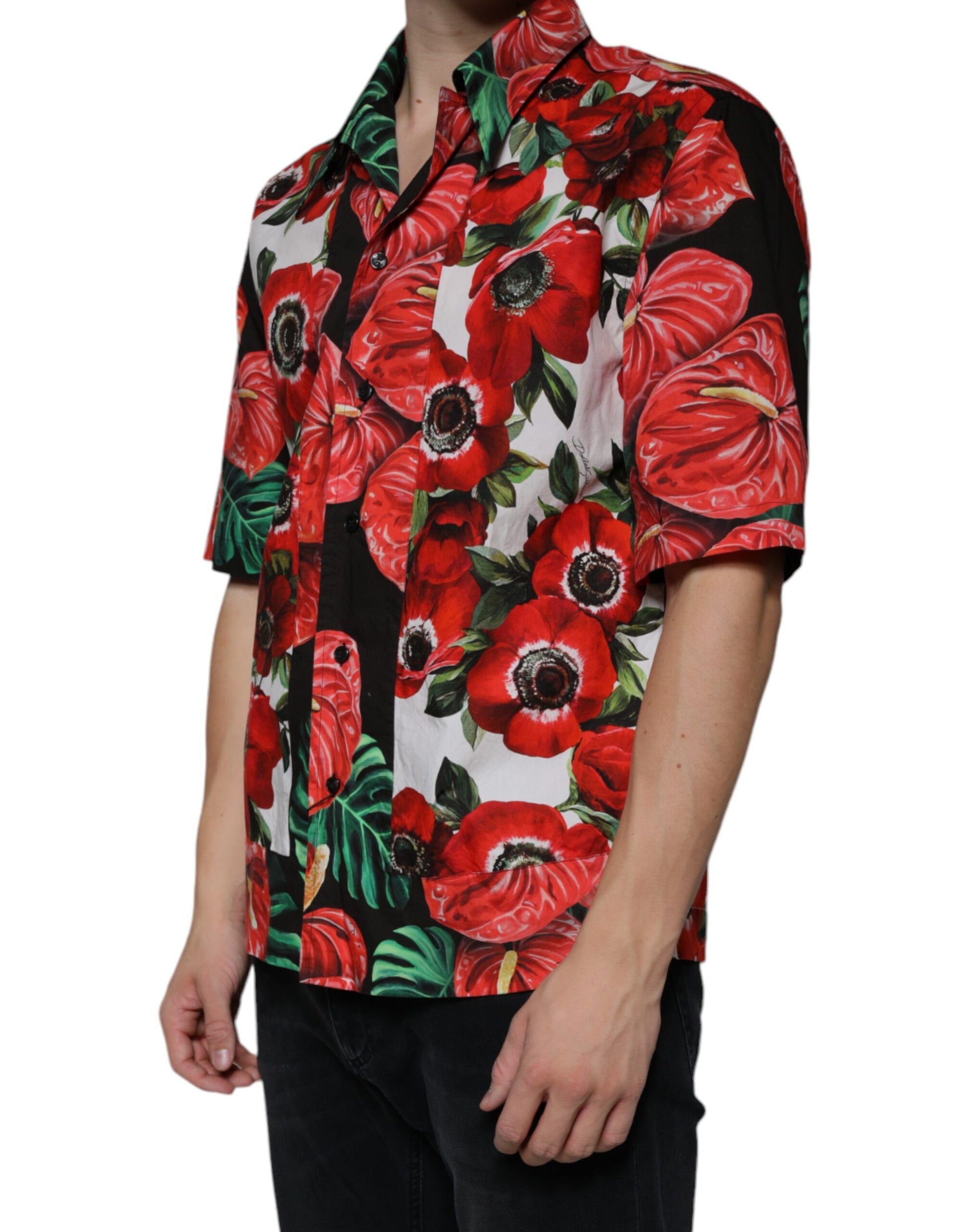 Mehrfarbiges Anemonen-Freizeithemd mit Button-Down-Kragen