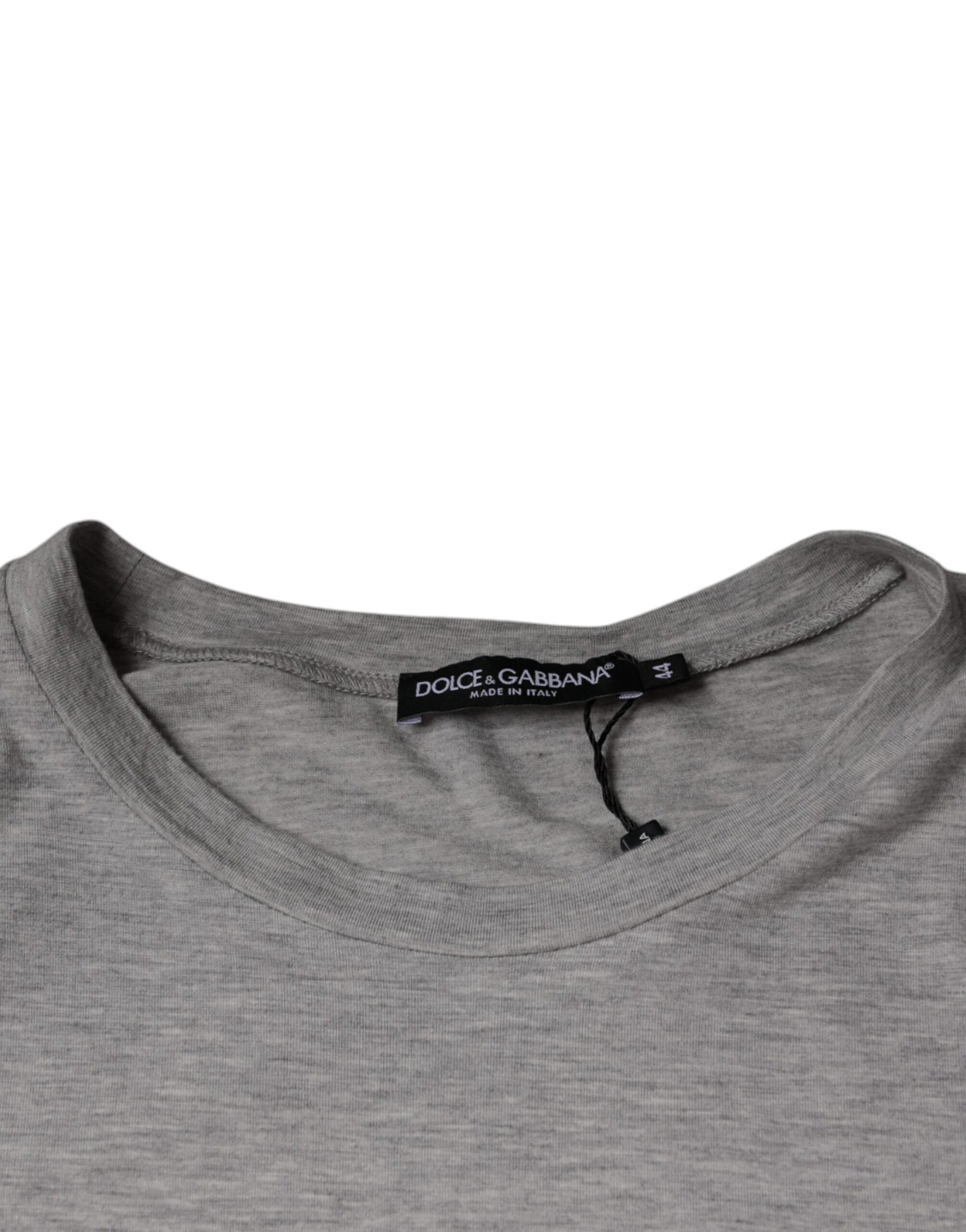 Graues T-Shirt mit Rundhalsausschnitt und kurzen Ärmeln und Logo-Print