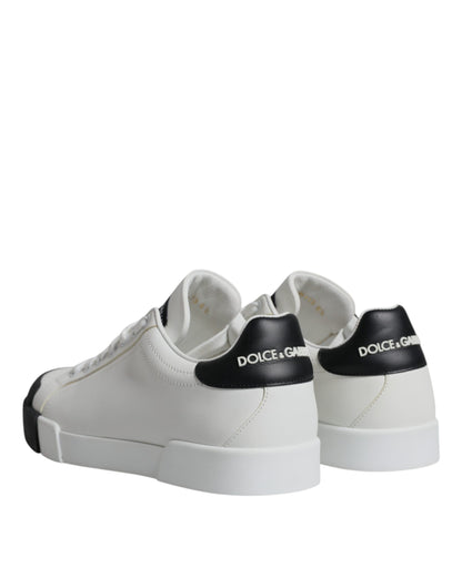 White Black Leather Logo Portofino Sneaker Shoes