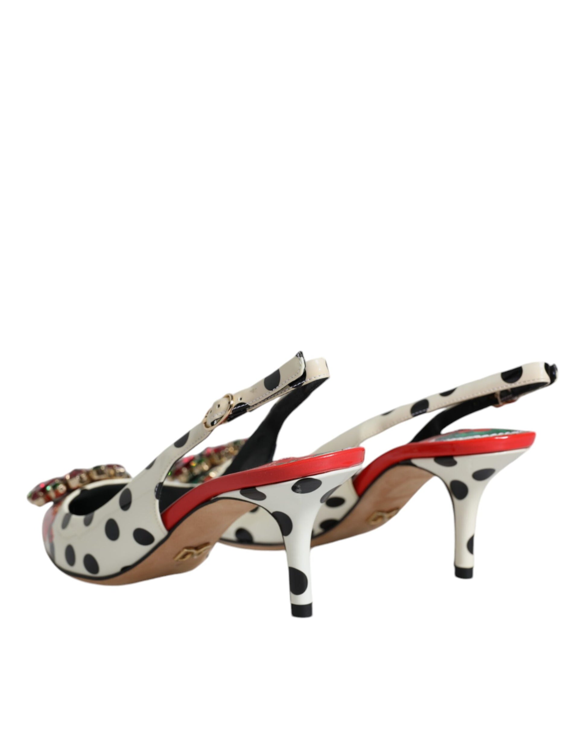 Mehrfarbige Slingback-Schuhe aus Leder mit Kristallabsatz