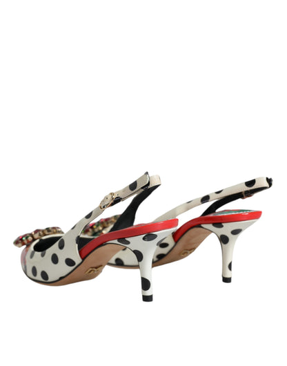 Mehrfarbige Slingback-Schuhe aus Leder mit Kristallabsatz