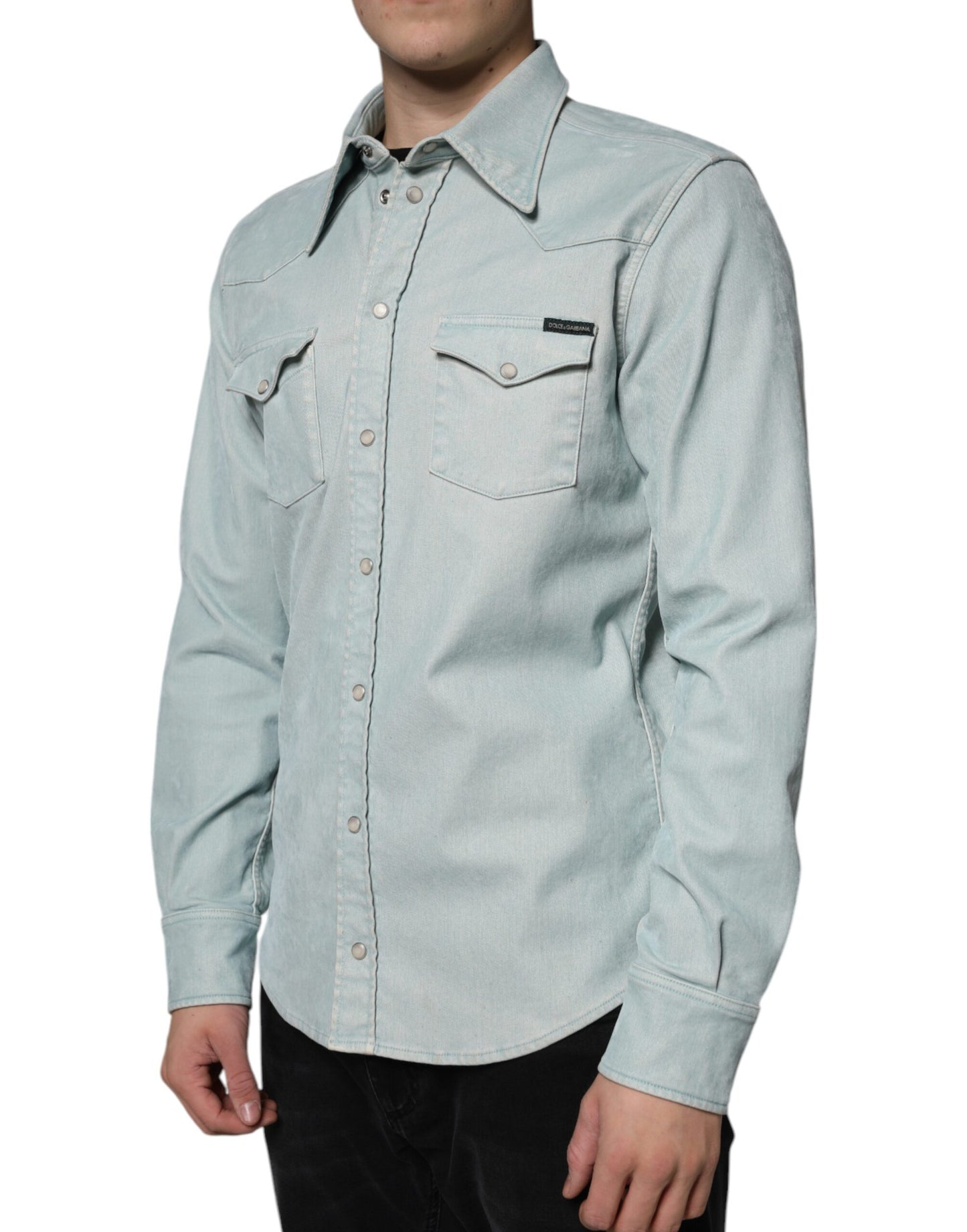 Hellblaues Button-Down-Freizeithemd aus Baumwolle