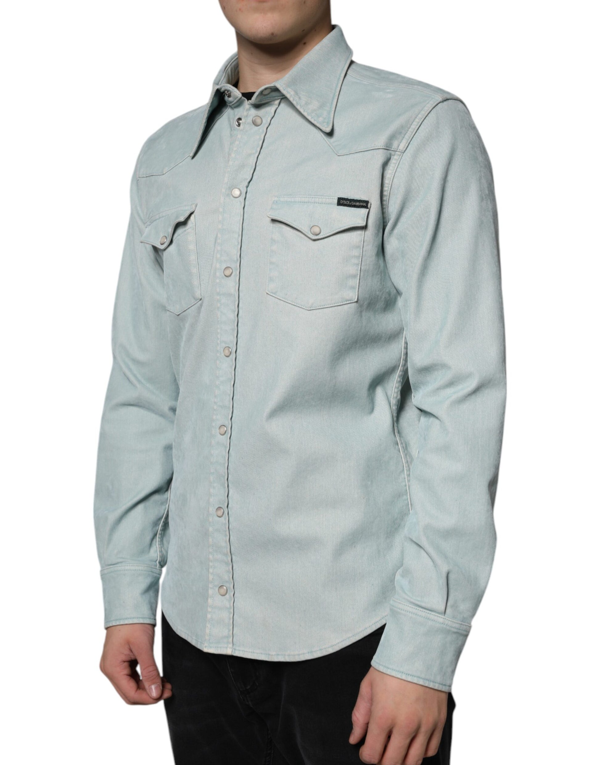 Hellblaues Button-Down-Freizeithemd aus Baumwolle