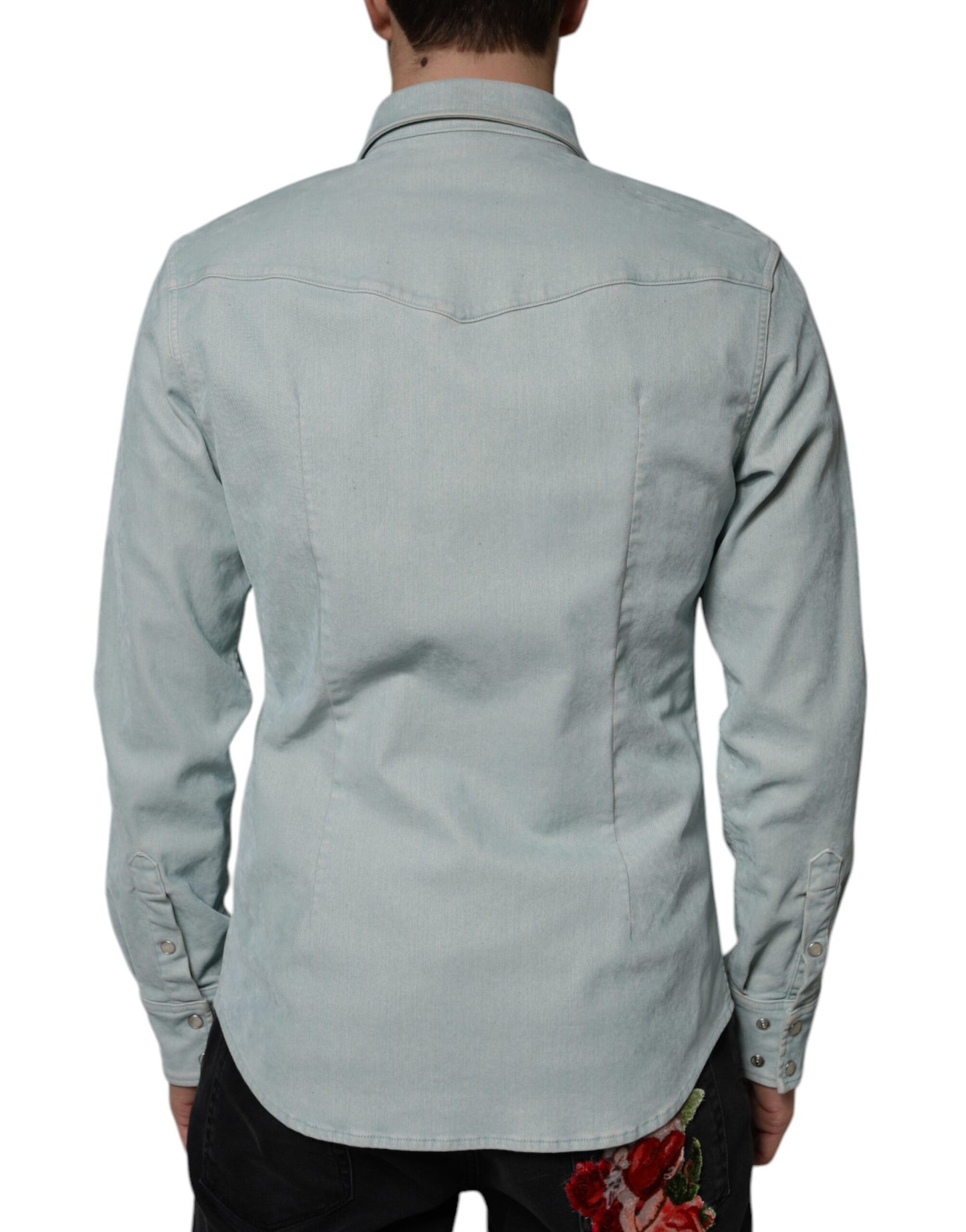 Hellblaues Button-Down-Freizeithemd aus Baumwolle