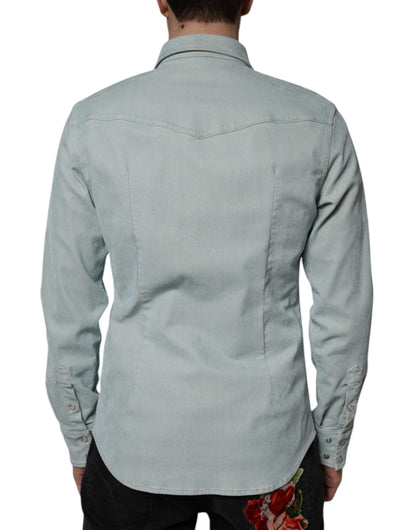 Hellblaues Button-Down-Freizeithemd aus Baumwolle