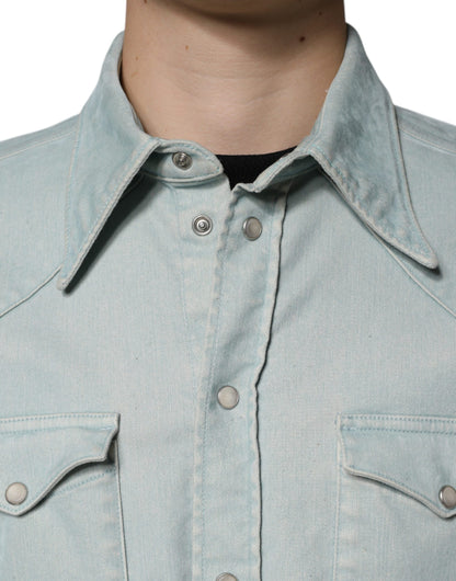 Hellblaues Button-Down-Freizeithemd aus Baumwolle