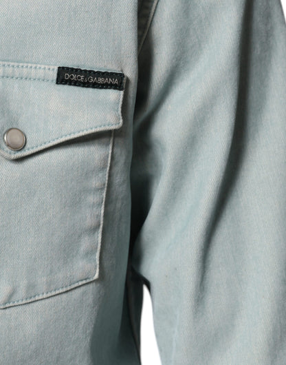 Hellblaues Button-Down-Freizeithemd aus Baumwolle