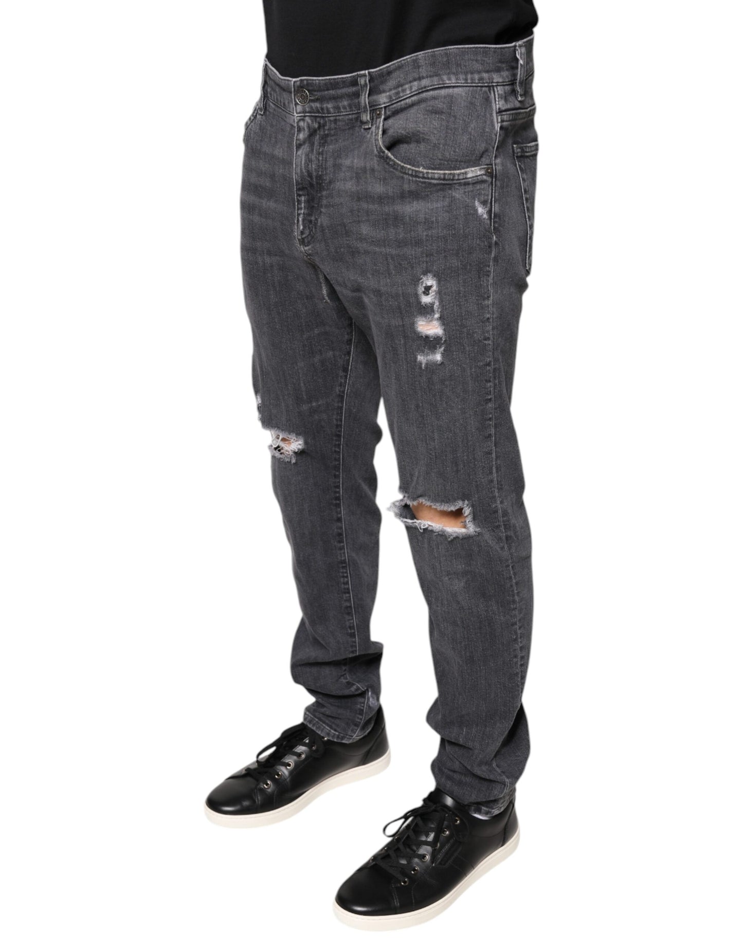 Dunkelgraue Skinny-Jeans aus zerfetzter Baumwolle