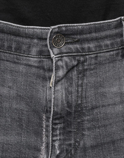 Dunkelgraue Skinny-Jeans aus zerfetzter Baumwolle