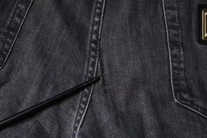 Dunkelgraue Skinny-Jeans aus zerfetzter Baumwolle