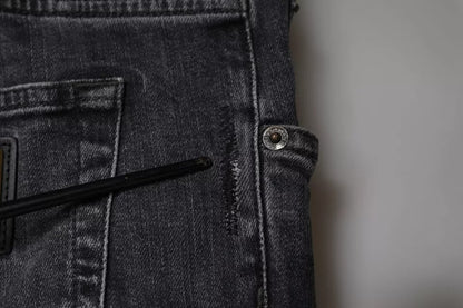 Dunkelgraue Skinny-Jeans aus zerfetzter Baumwolle