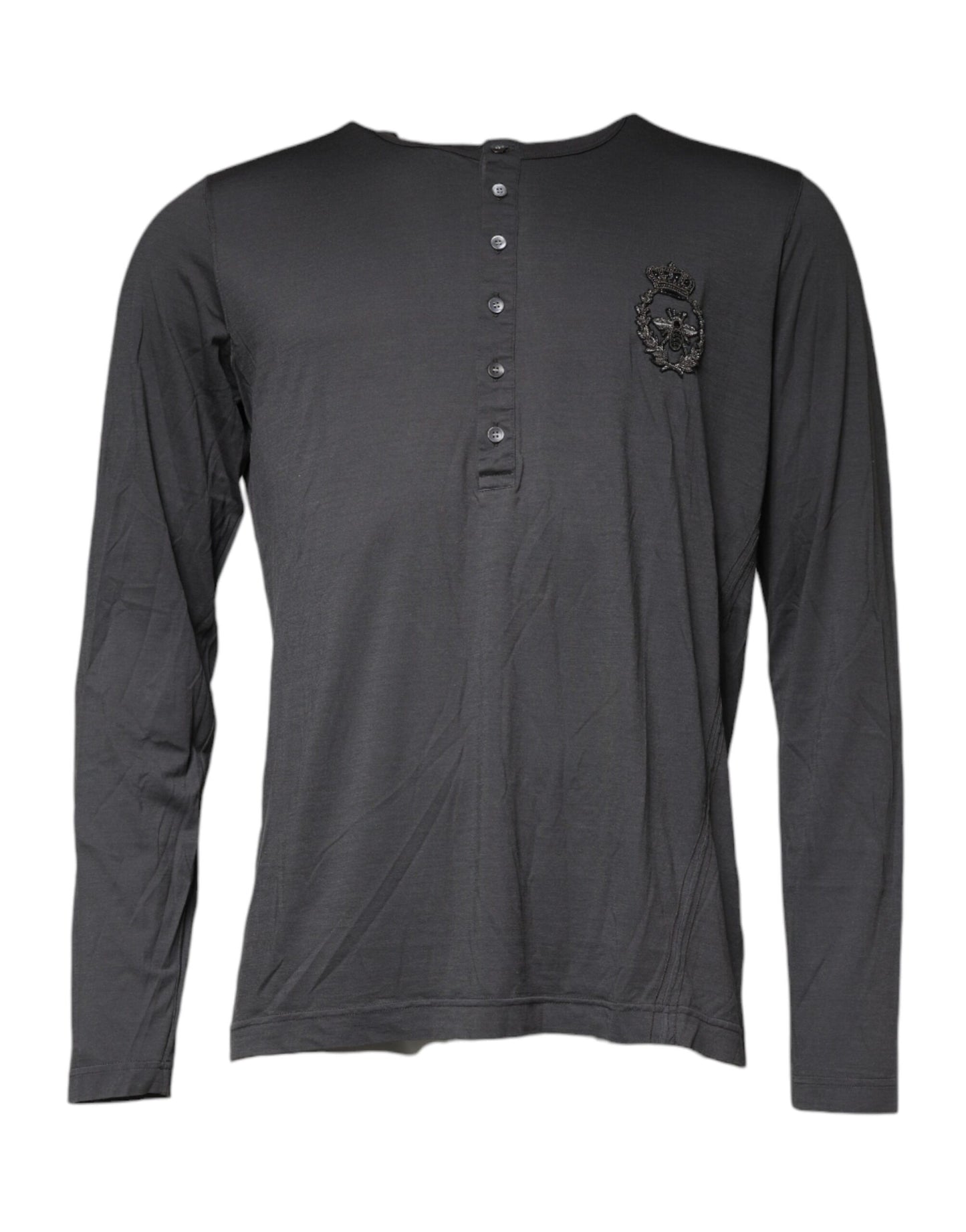 Grauer Pullover mit Kronen-Bienenstickerei