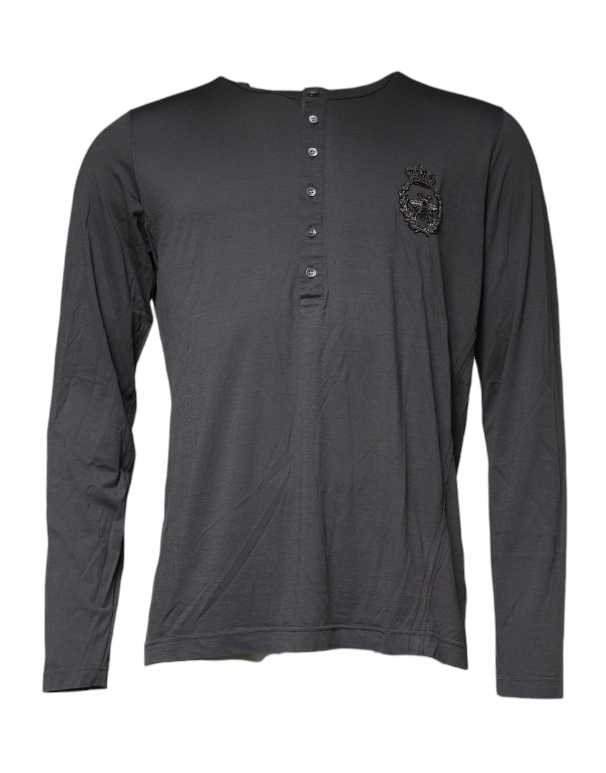 Grauer Pullover mit Kronen-Bienenstickerei